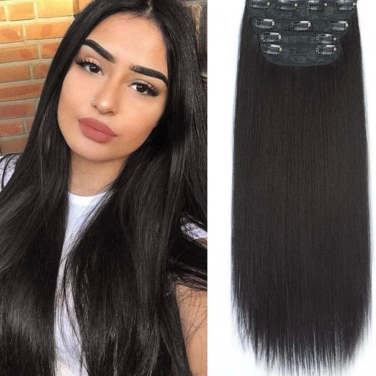 20 inch thick hairpieces black brown straight hair clip in extensions