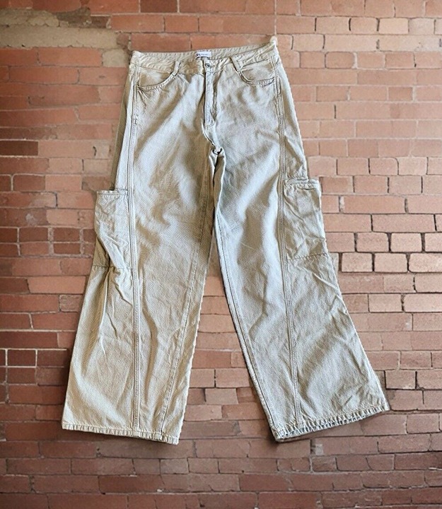 Zara Y2K Gray Baggy Wide Leg Flap Pocket Skater Cargo Jeans Women’s Size 14