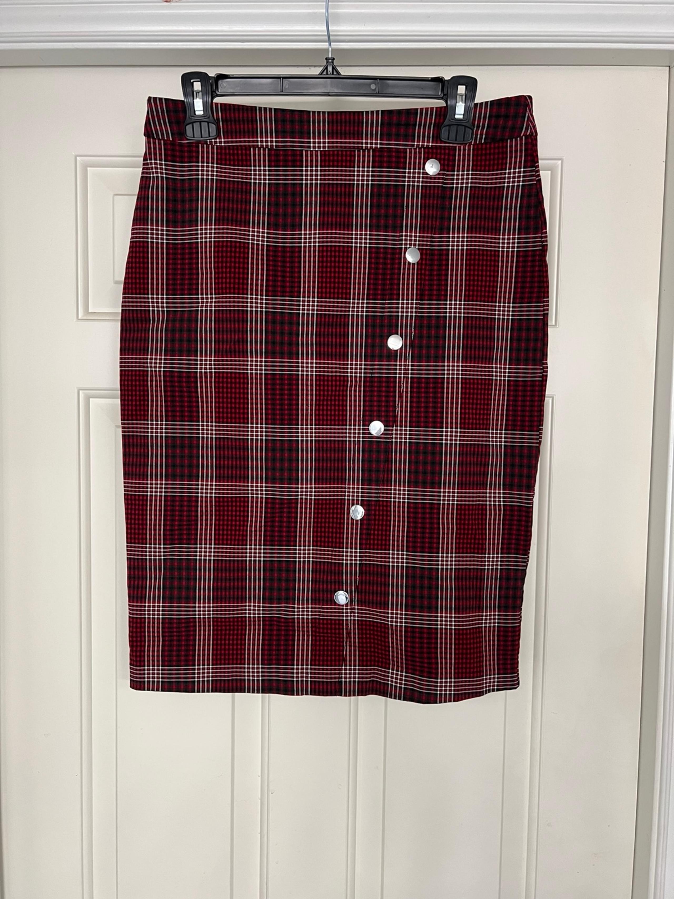 SoHo Apparel Red Plaid Preppy Academia Stretch Pencil Skirt