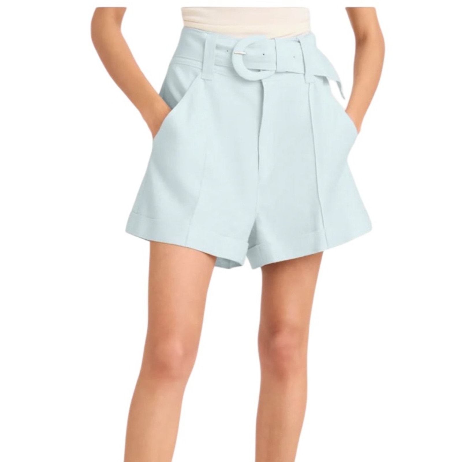 NWOT Cinq A Sept Linen Aldi Belted Wide-Leg Shorts in Glacial Blue – Sz 14