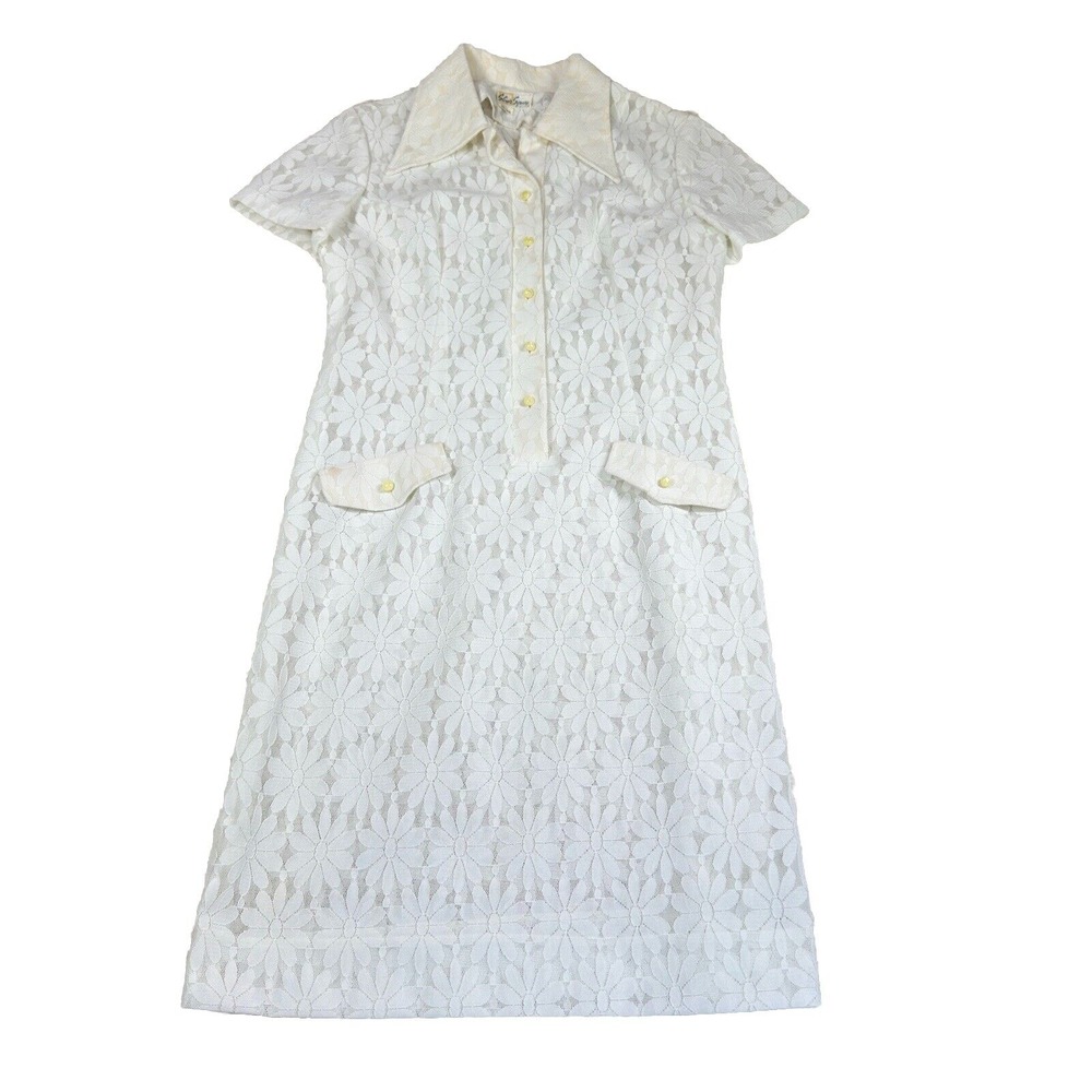 VTG 60s Stoner Square Sheath Medium Lace Daisy Sheer Washable