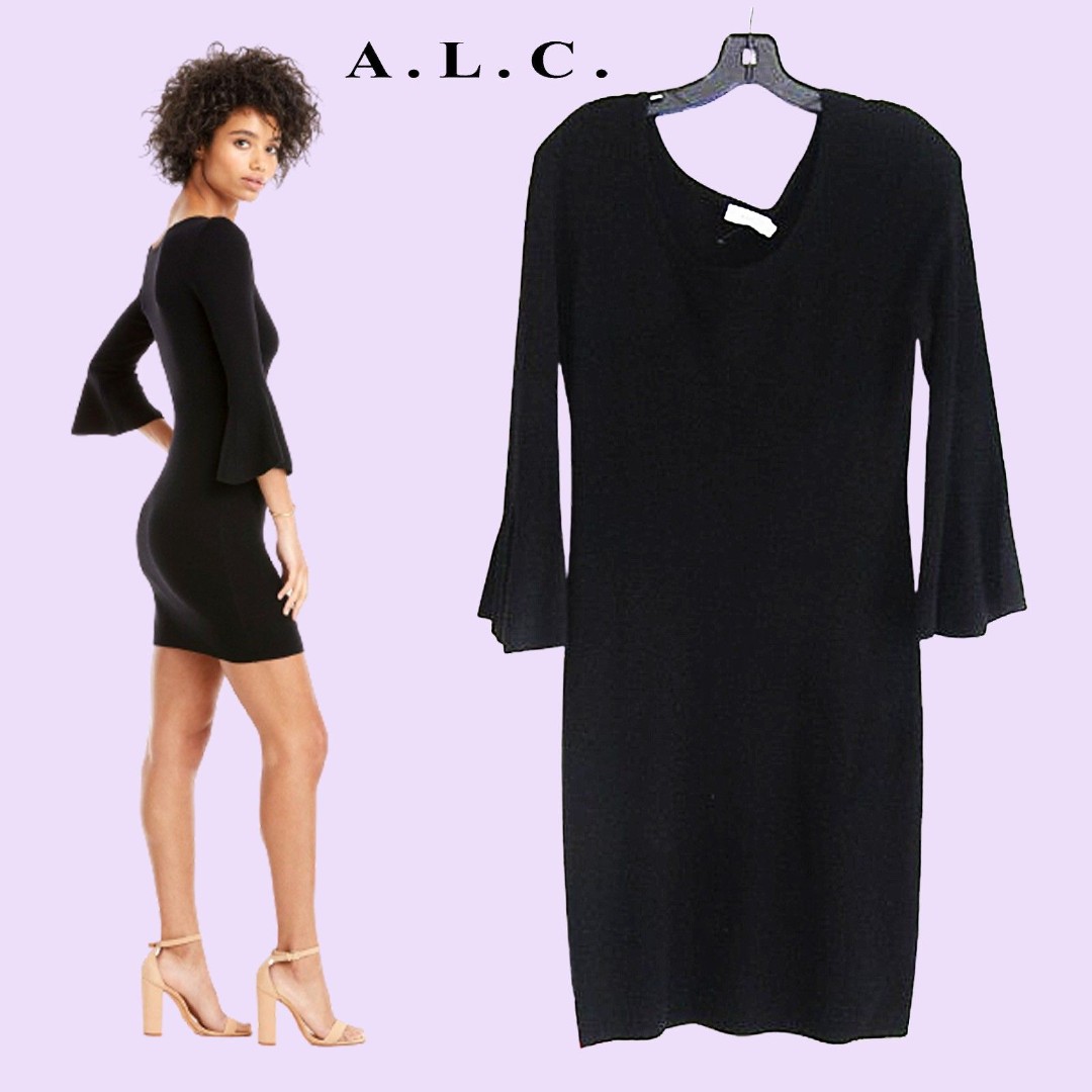A.L.C. SAMANTHA NEW Merino Wool Bell Sleeves Italian Yarn Sweaterdress M