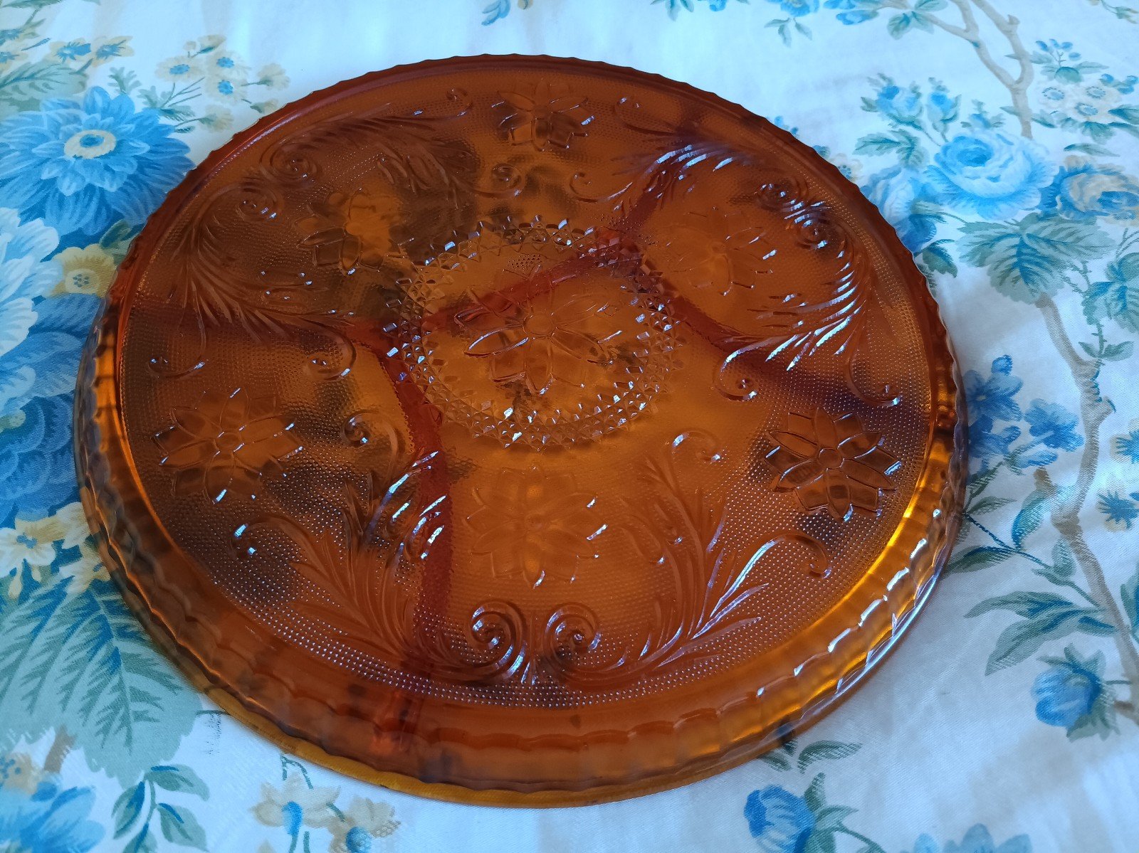 Vintage Amber Dish Floral 10 PRETTY glass