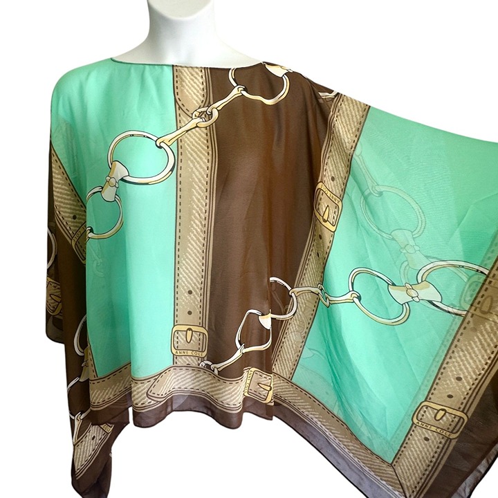 Anne Cole Collection Semi-Sheer Cover-up Poncho Chain & Belt Print Top One Size