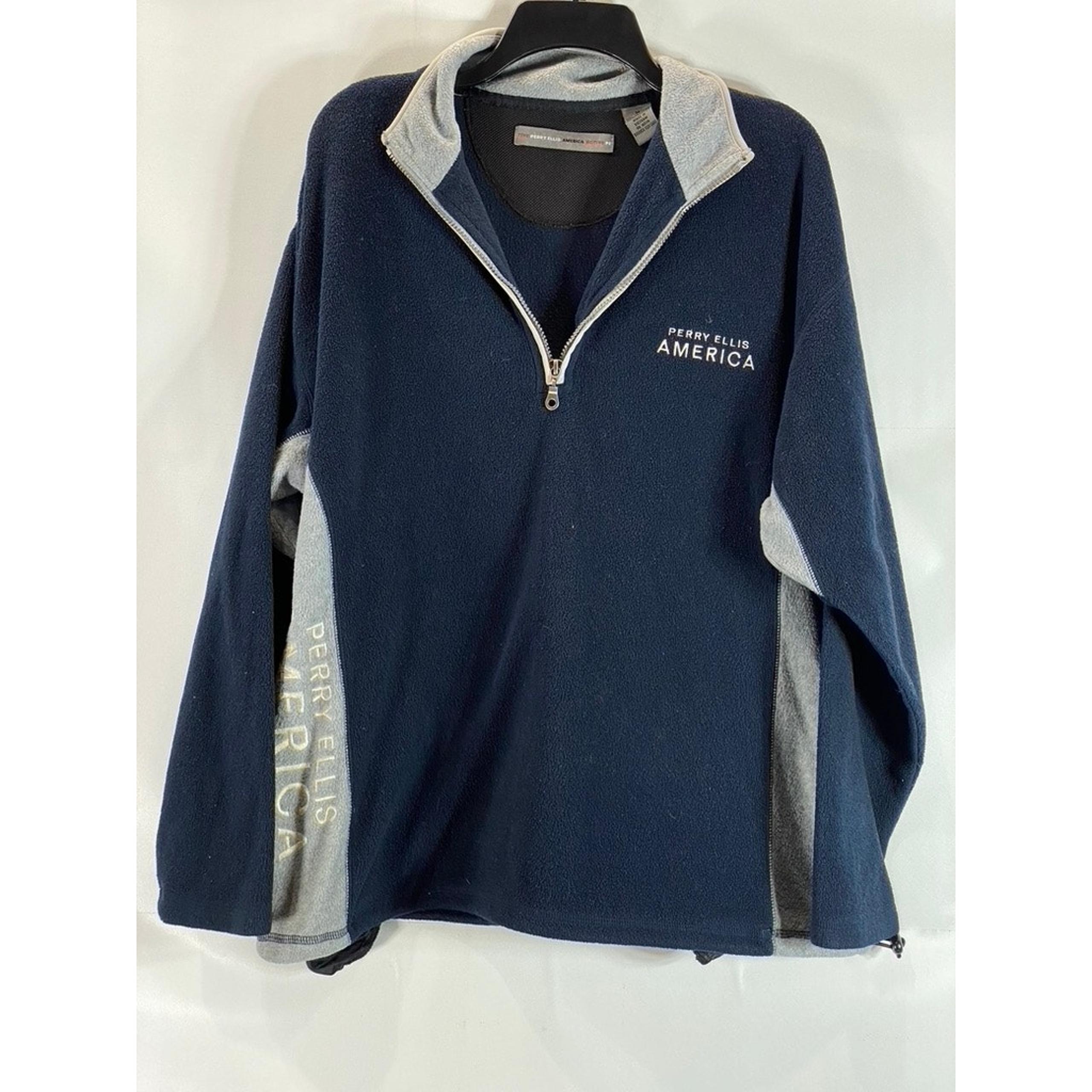 PERRY ELLIS AMERICA Men's Navy/Grey Vintage Quarter-Zip Active Sweater SZ M