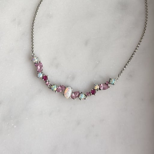 Zales Ruby and Opal Bracelet in Silver