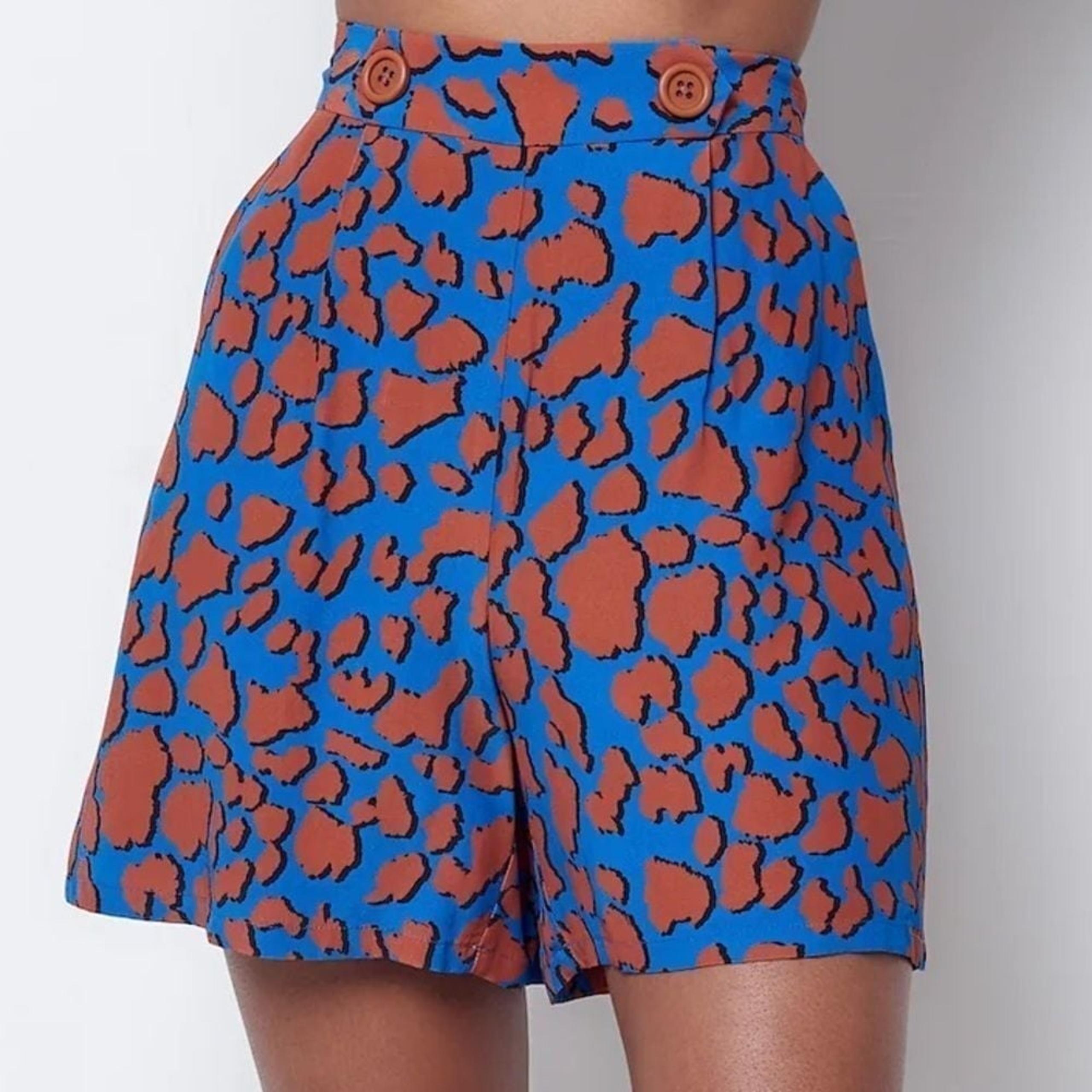Corey Lynn Calter Shorts Women's XS Jordan Blue Rust High Waist Giraffe Lined