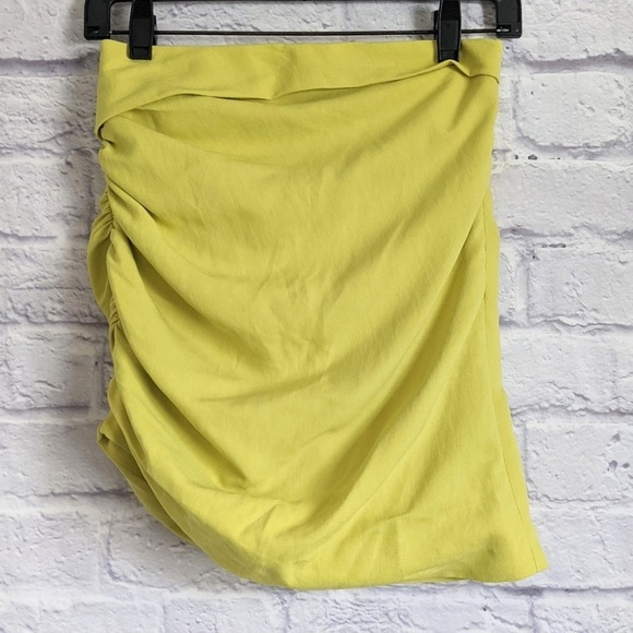 The Sei Ruched Asymmetrical Mini Skirt 0 Gold Green Chartreuse Revolve Cocktail
