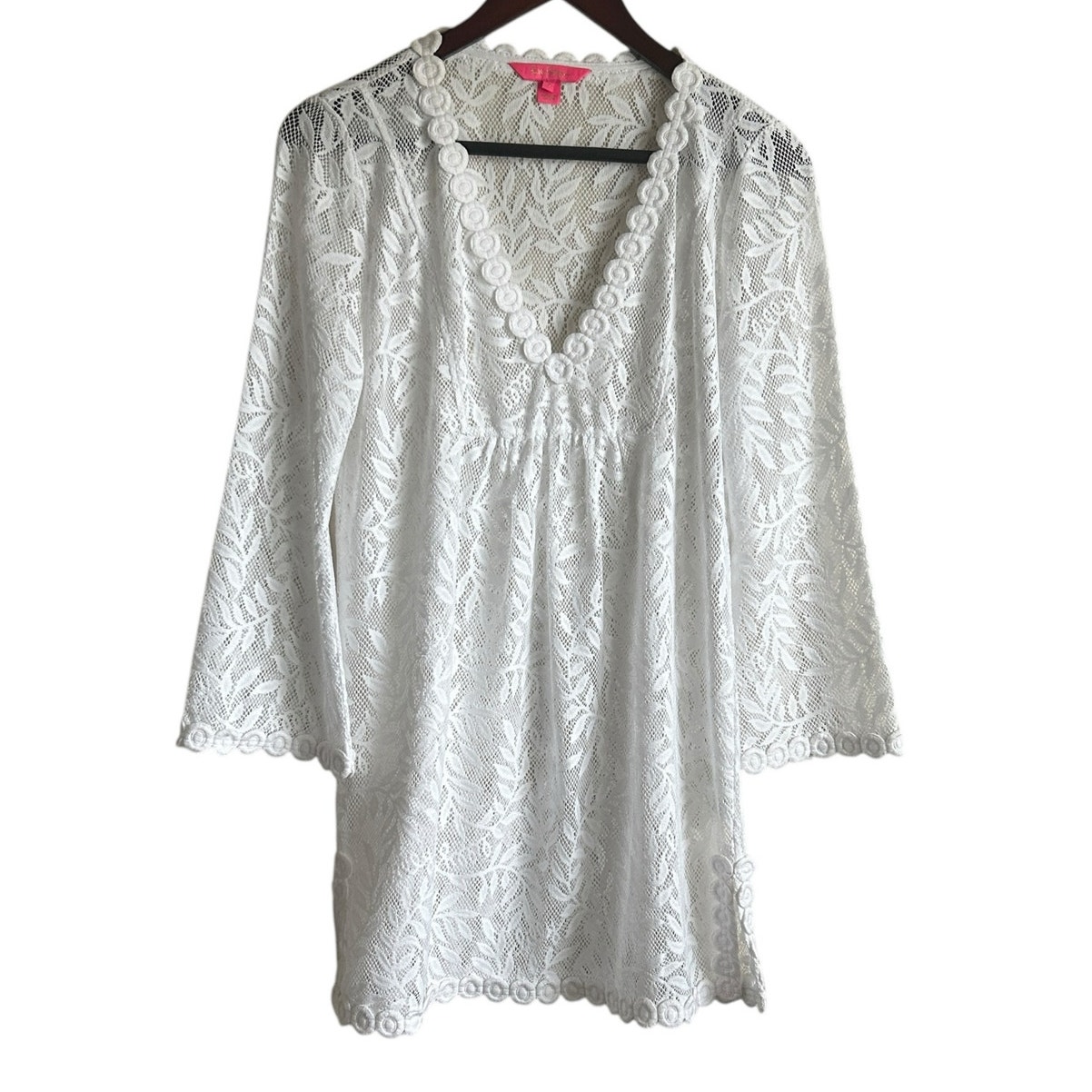 Lilly Pulitzer Women Dress S White Lace Babydoll Resort Cover Up Coastal Beachy
