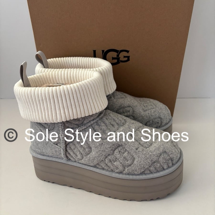 UGG Classic Mini Platform Felted Boots Grey 7 NEW in Box