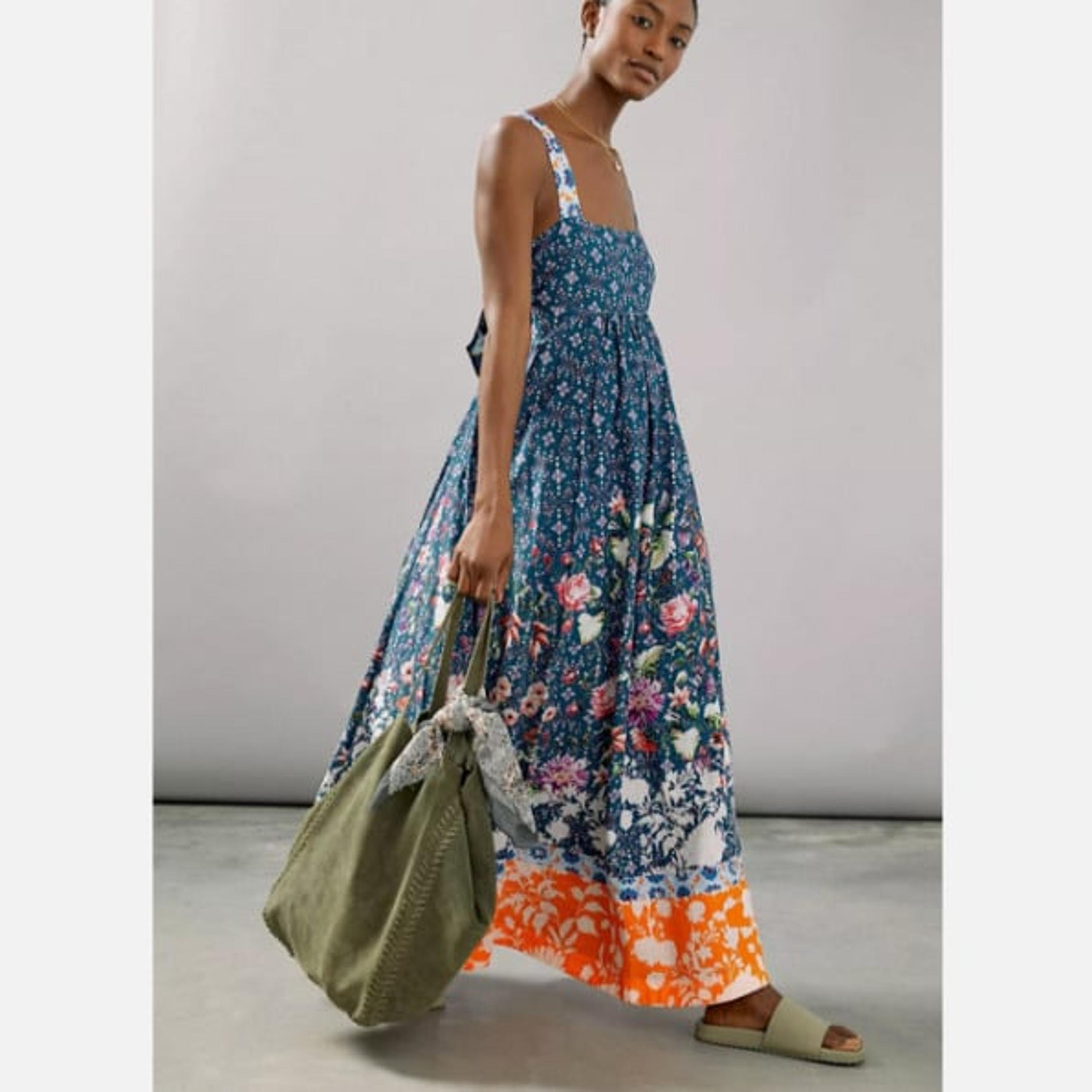 NWT Anthropologie Madison Maxi Dress Iris Blue Floral S Small New