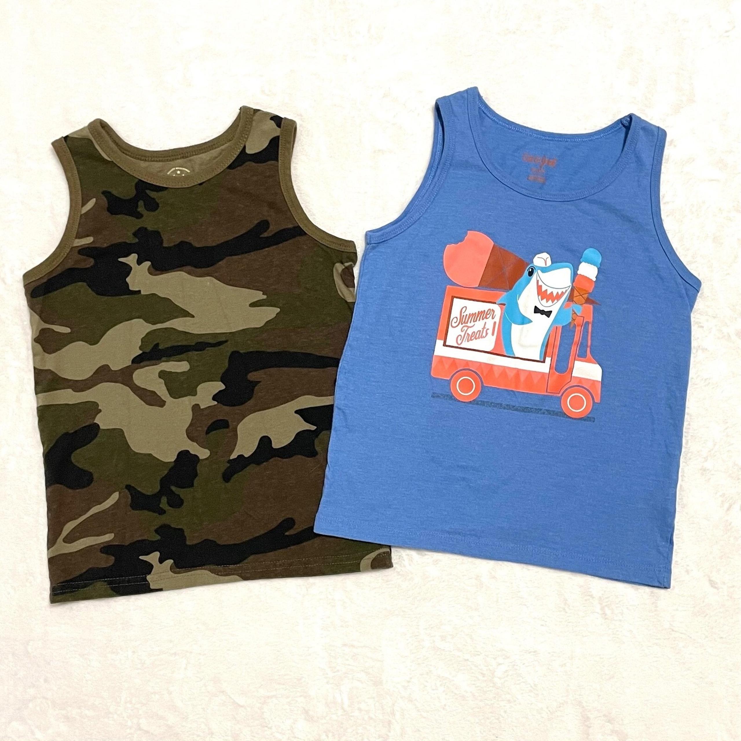 Set of 2 Tank Tops Camo Shark Summer Treats Sleeveless Shirts Boy's Size XS 4-5
