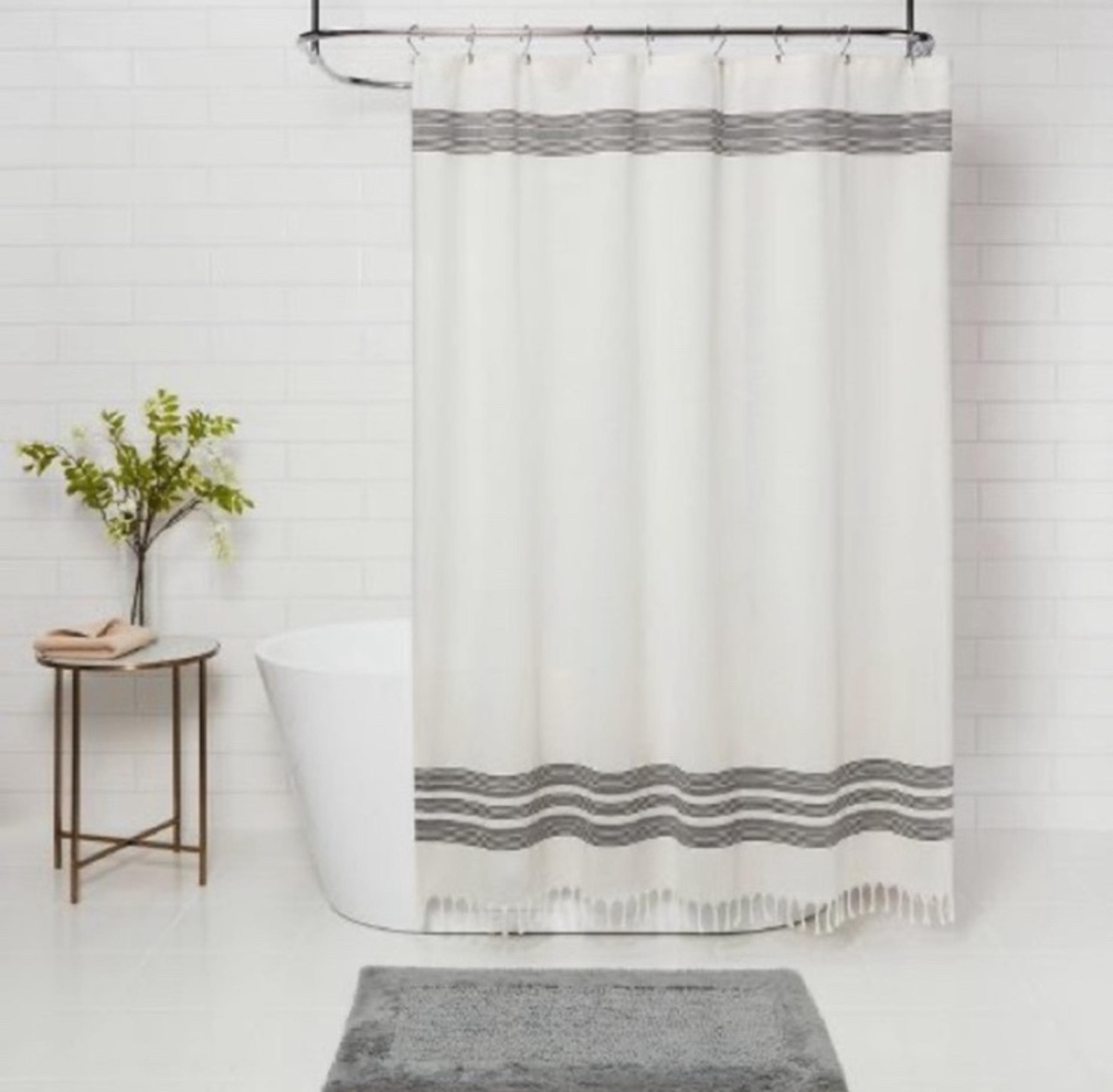 Threshold NWOT Cotton Striped Fringe Shower Curtain