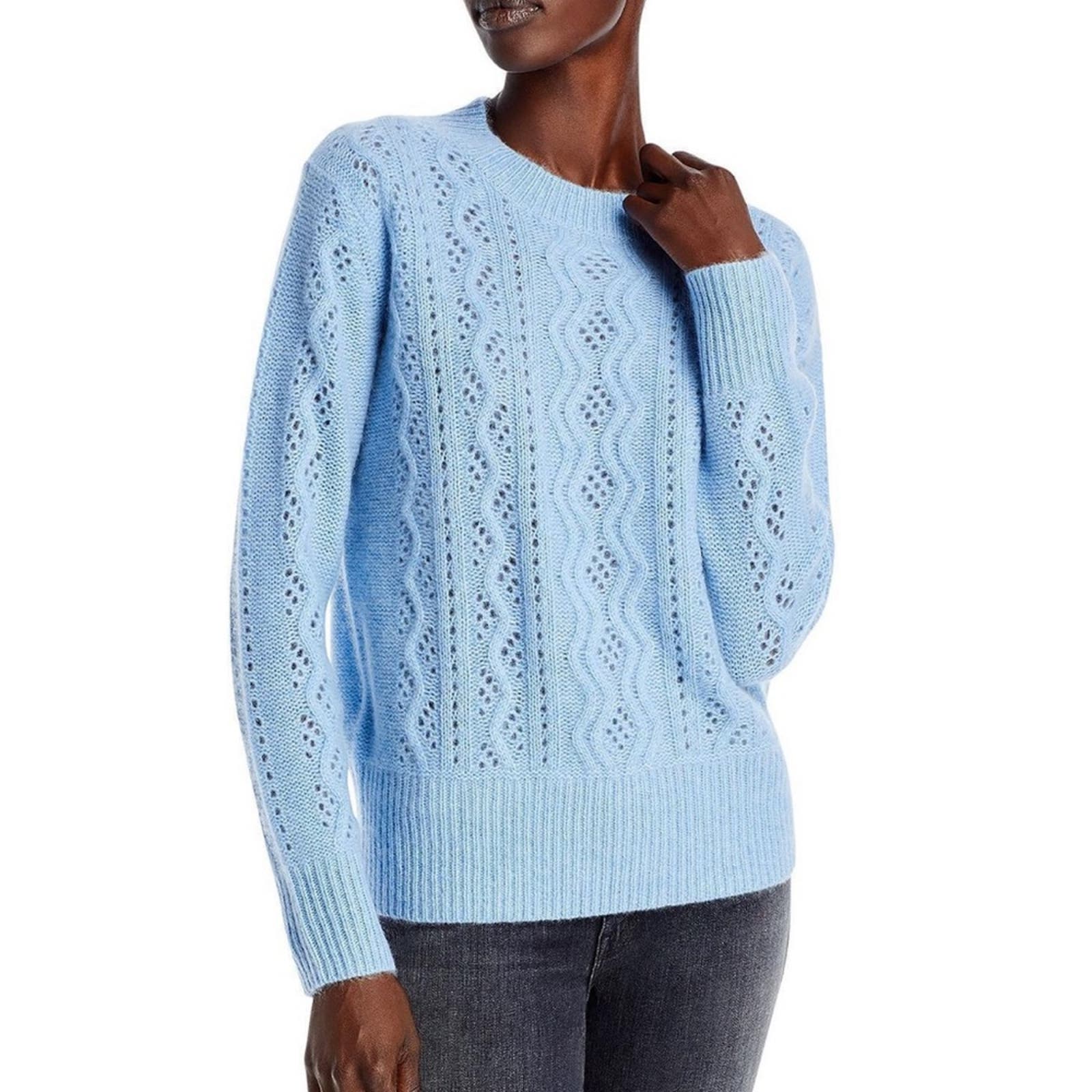 NWT C by Bloomingdales 100% 2-Ply Cashmere Cable knit Sweater Blue XS
