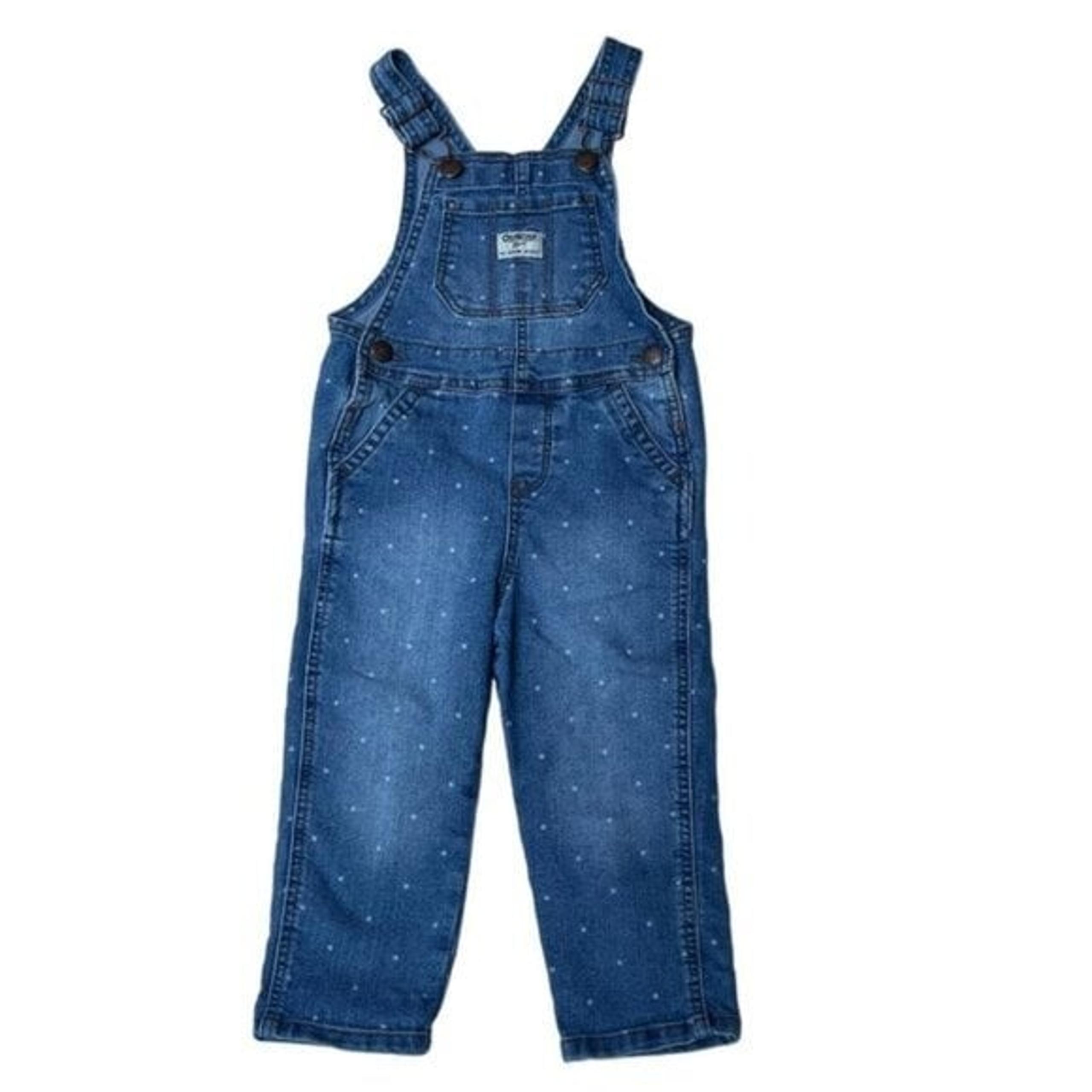 OshKosh BGosh Overall Denim White Polka Dot Girls 3T One Piece Jumpsuit Bib