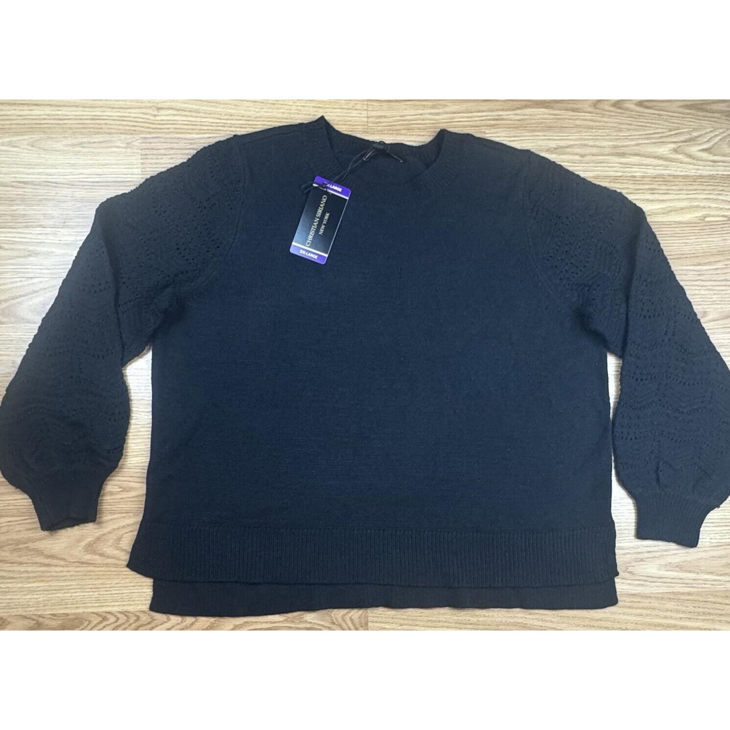 Christian Siriano Women’s Long Sleeve Crewneck Pointelle Sweater XXL Black NEW