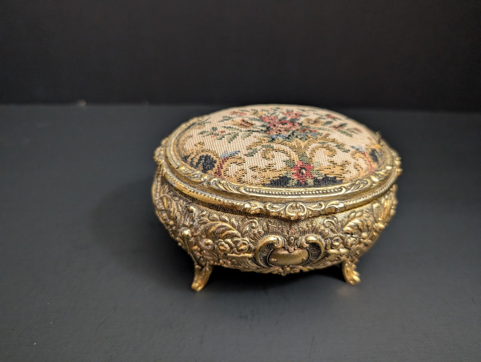 Vintage Sankyo floral cross stitch jewelry music box