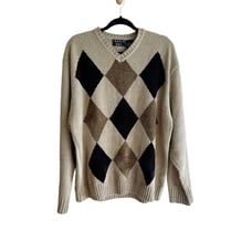 Vintage Trader Bay Argyle Grandpa Emo Grunge V-Neck Sweater