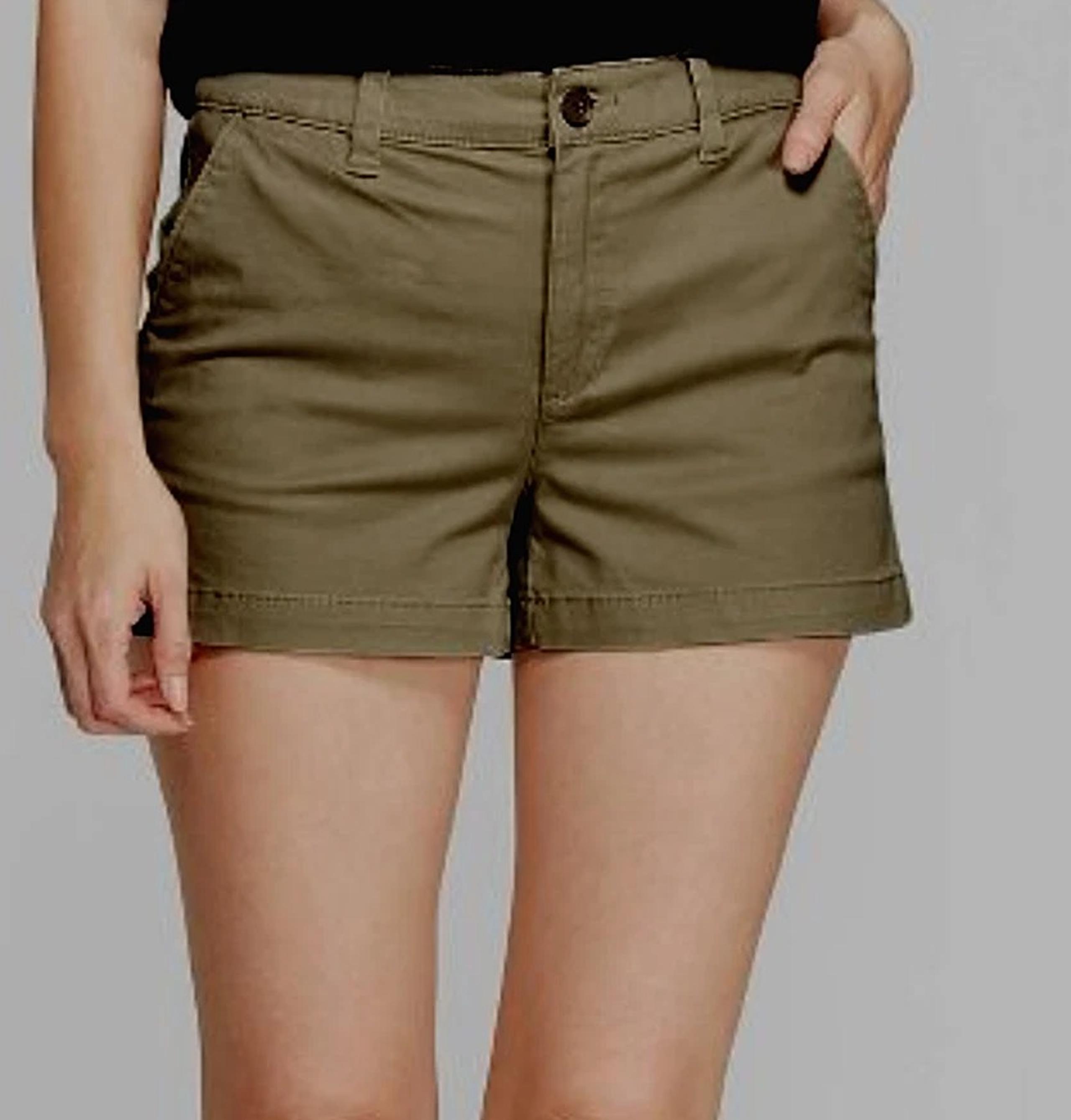 WOMENS A NEW DAY HIGH-RISE CHINO STRETCH SHORTS OLIVE GREEN 3" INSEAM
