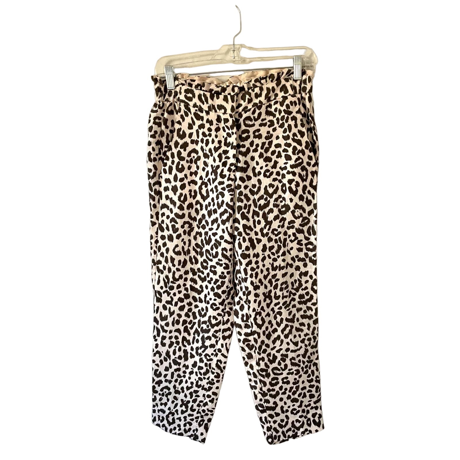 J. Crew Animal Print Leopard Linen Elastic Band Pants Cream Size 2
