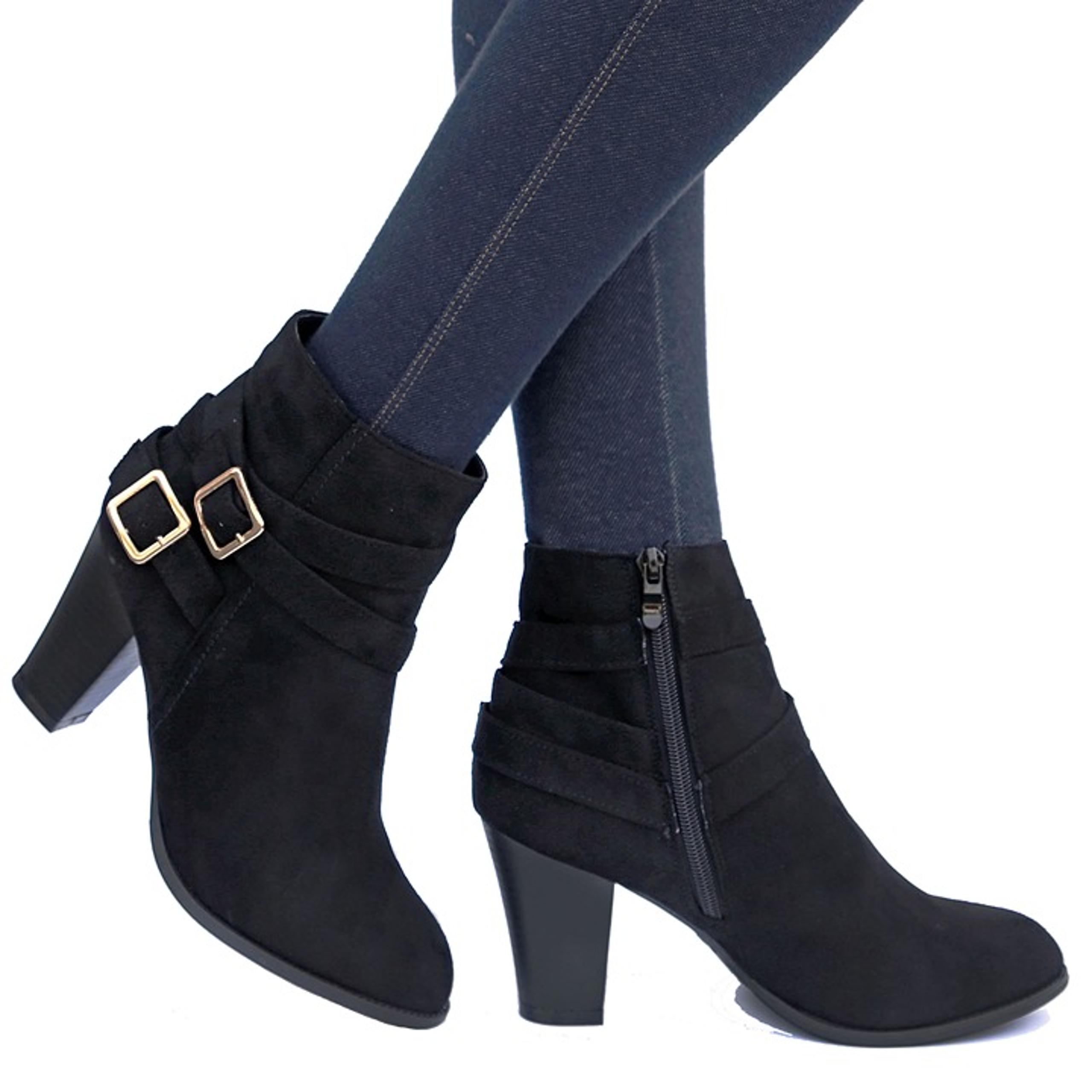 New Black Women Buckle Chunky Heel Ankle Boots Booties Size 6.5