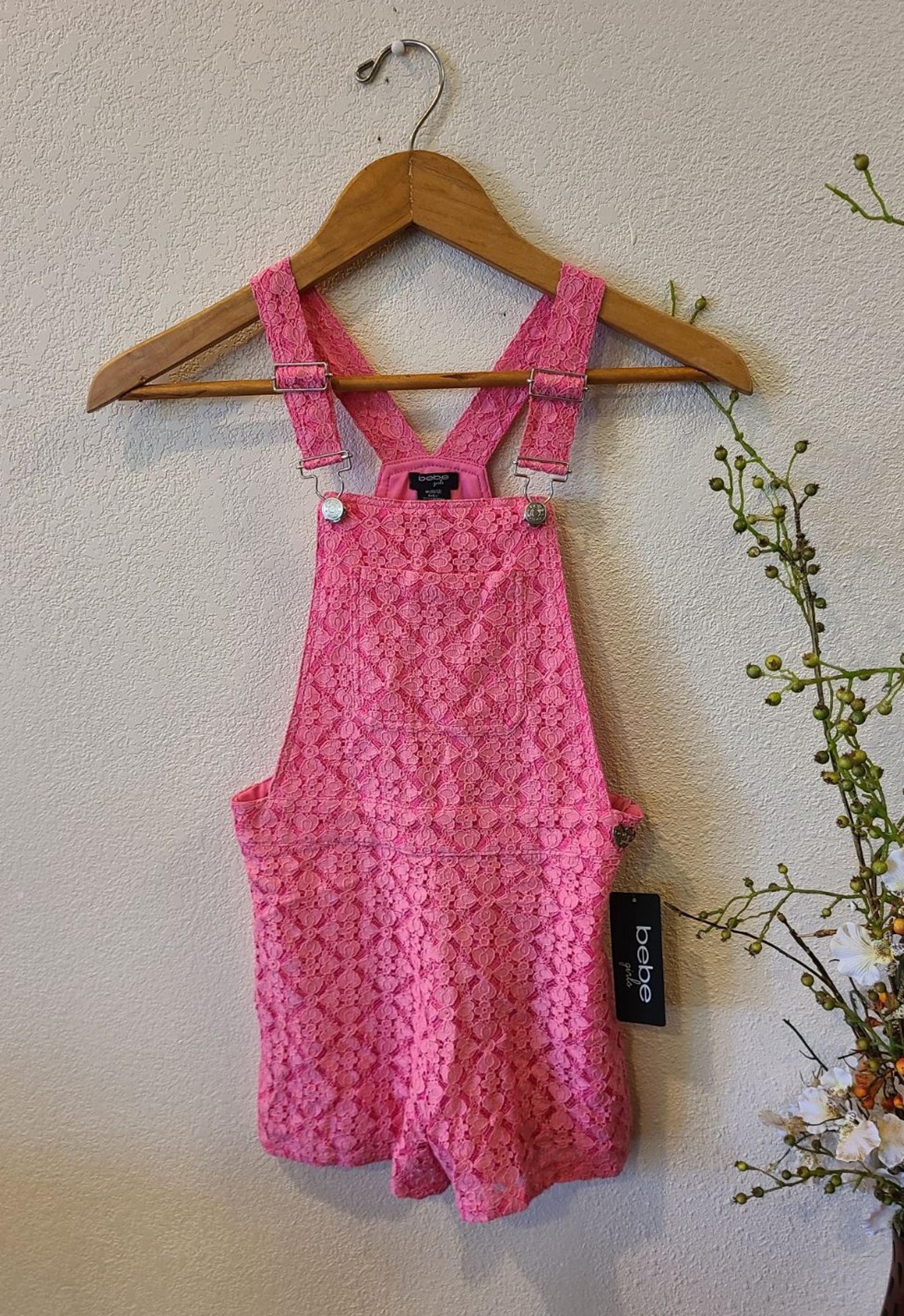 Bebe Pink Lace Overalls Size 10/12