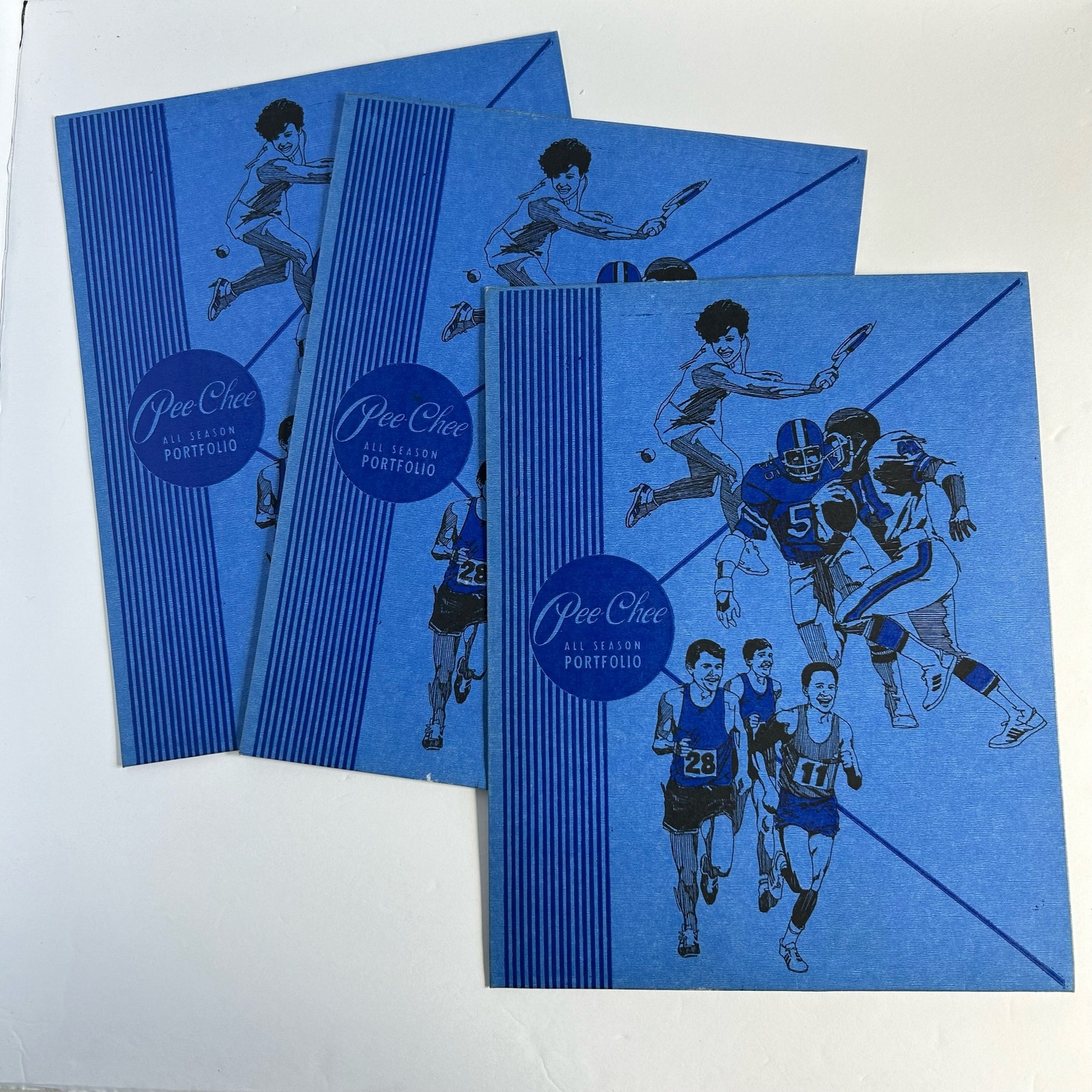 Vintage 80s Blue Pee Chee Set of 3 Vintage School Mead Sports Folders