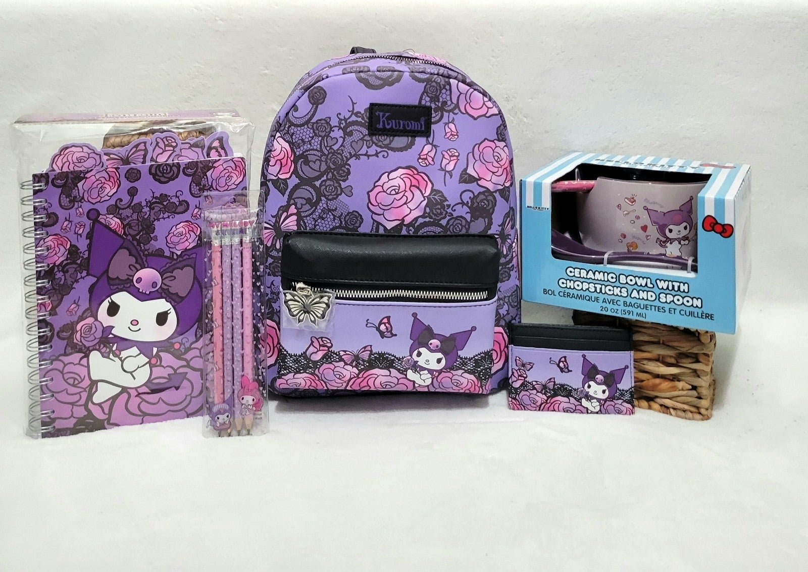 Kuromi Roses Lace Mini Backpack and Cardholder Bundle