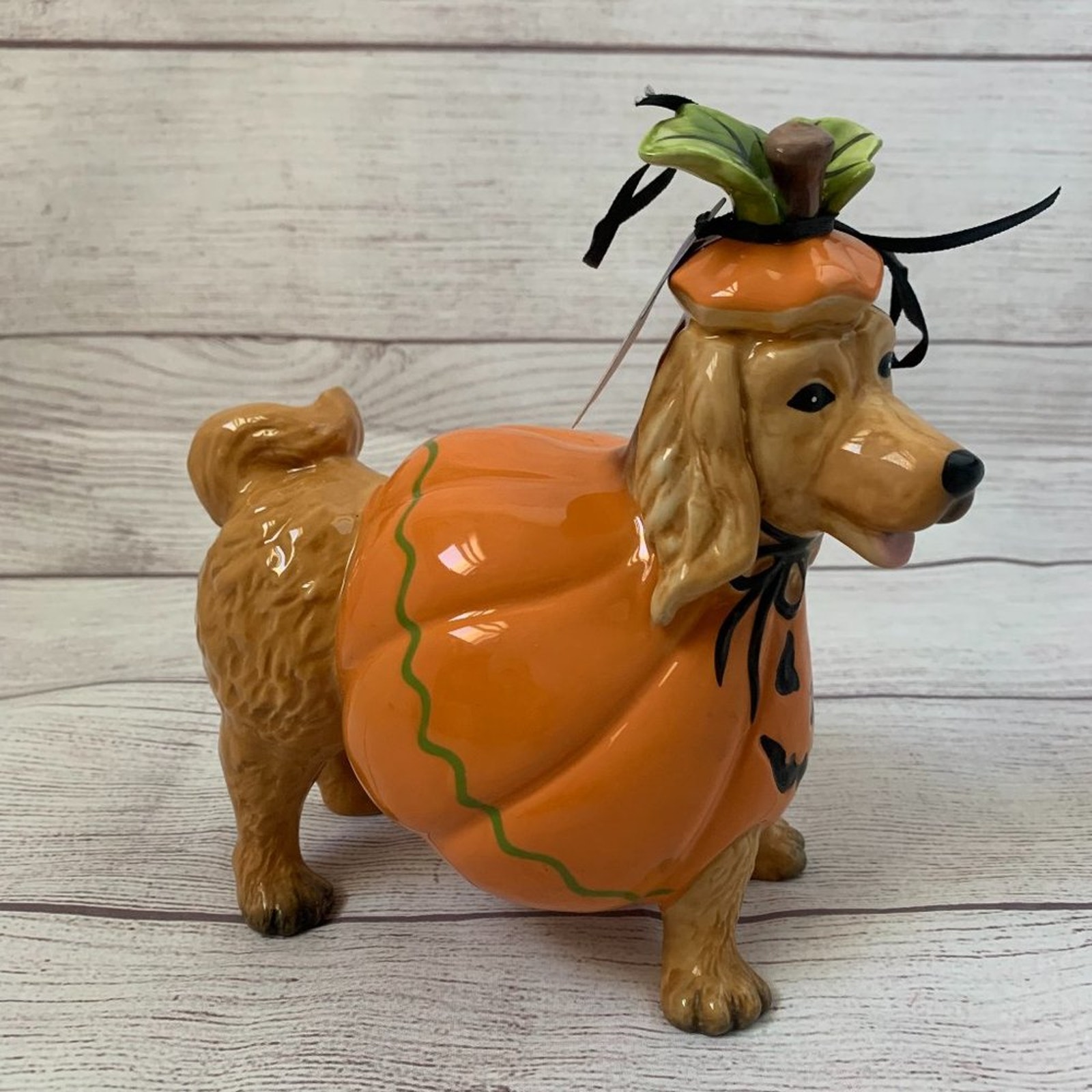 Dog Figurine in a Jack-O-Lantern Pumpkin Costume Halloween Decor by Blue Sky