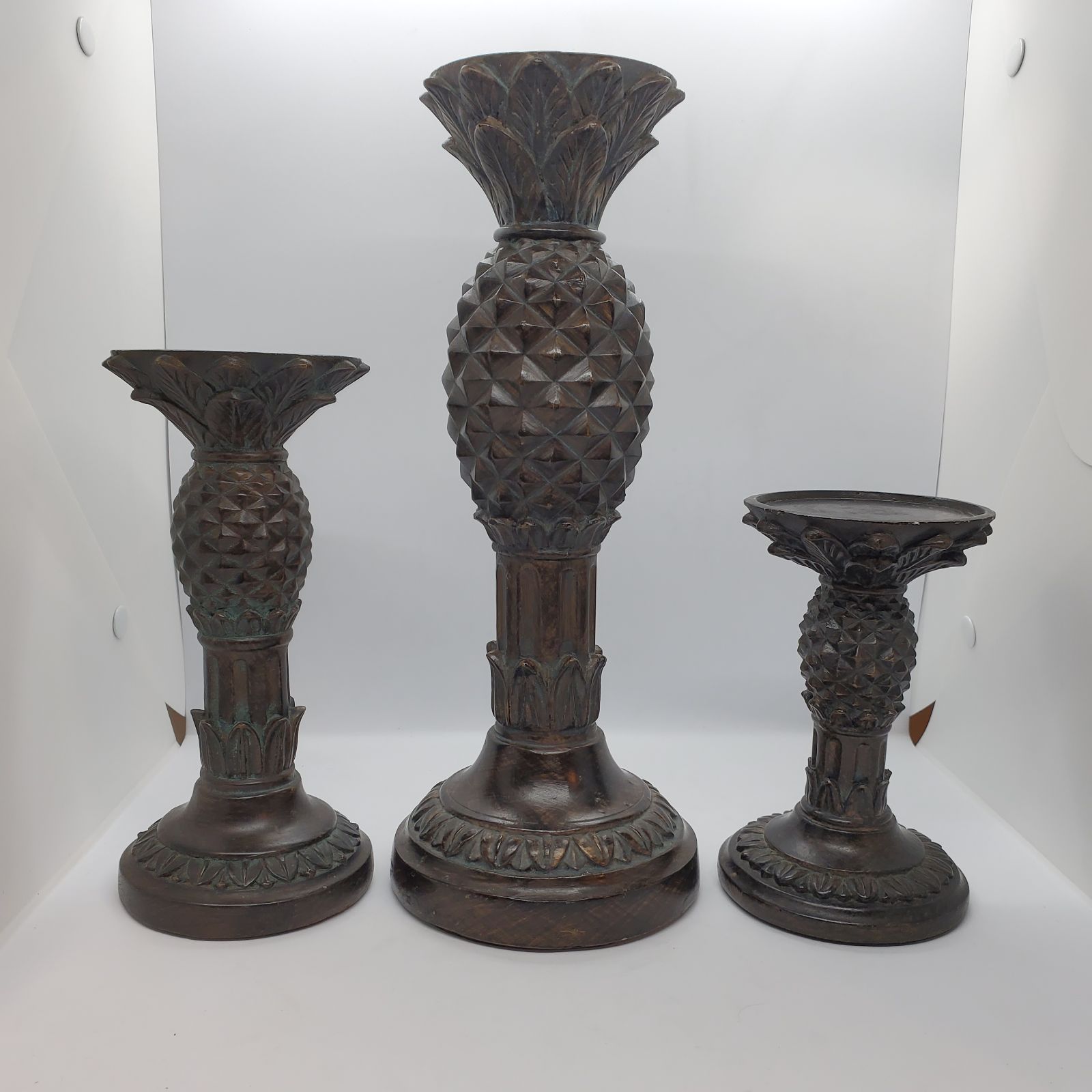 Set of 3 Pineapple Pillar Candle Holders