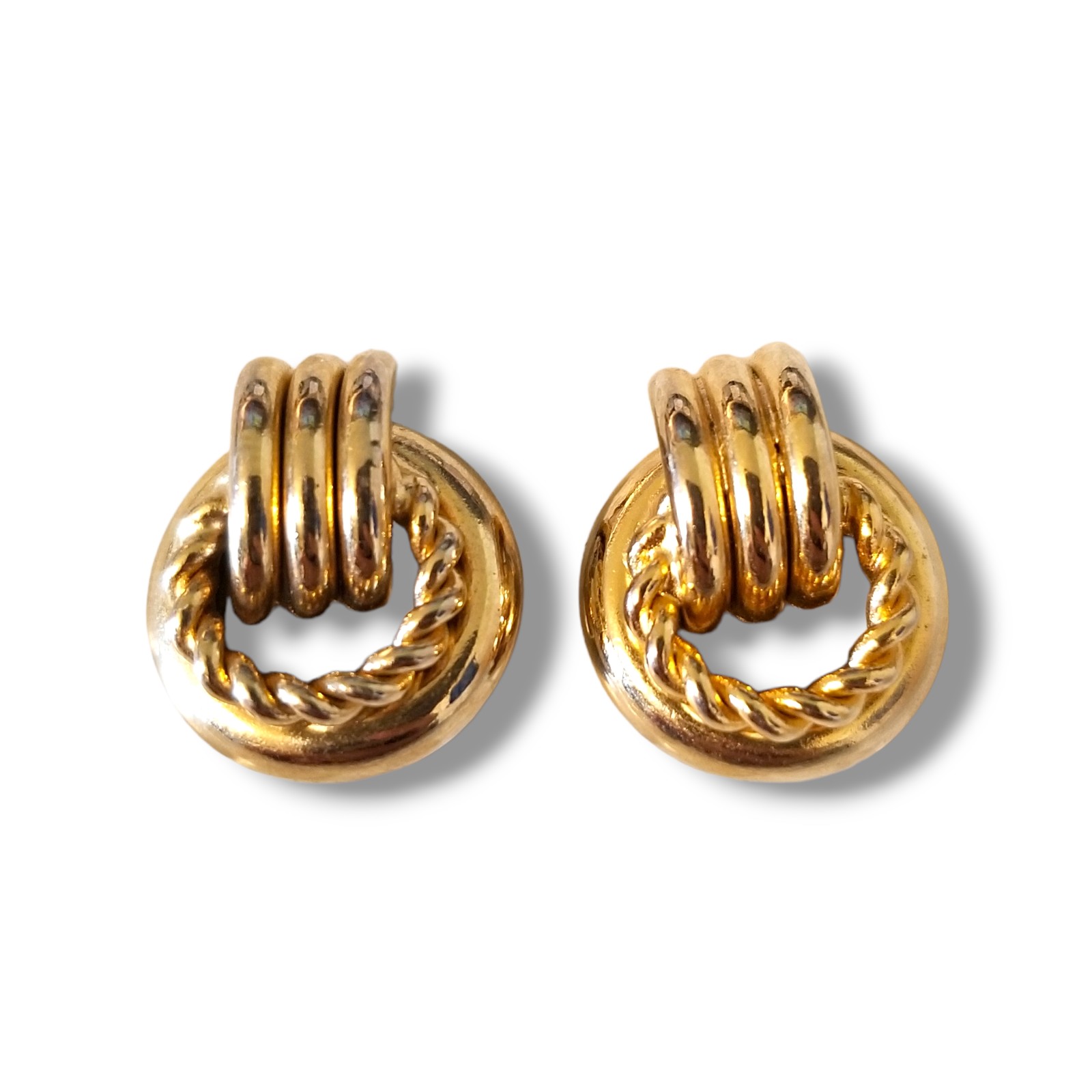 Retro Gold Tone Chunky Simple Classic Door Knock Hoop Twisted Shape Earrings