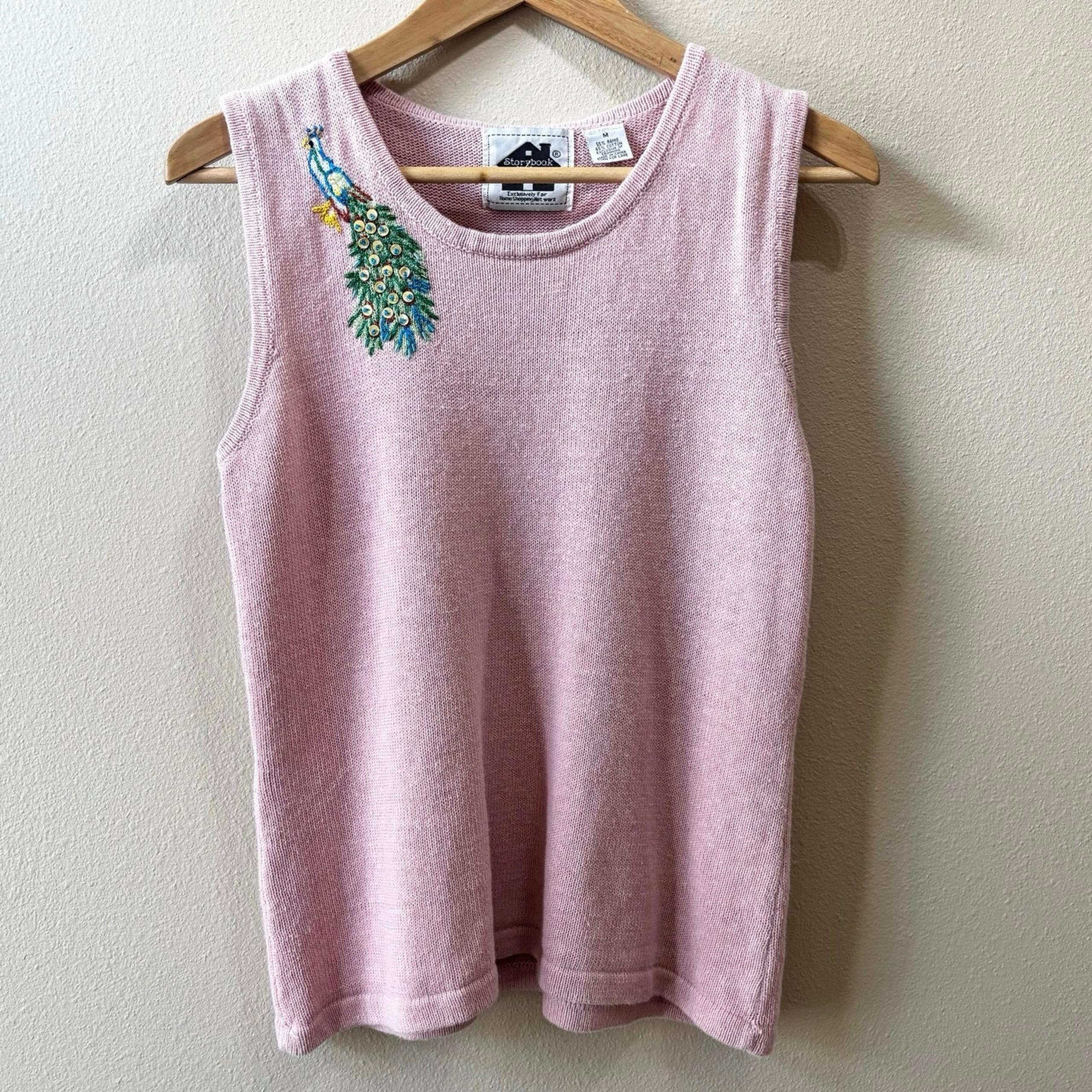 Storybook Knits Light Pink Peacock Sequin Tank Size M