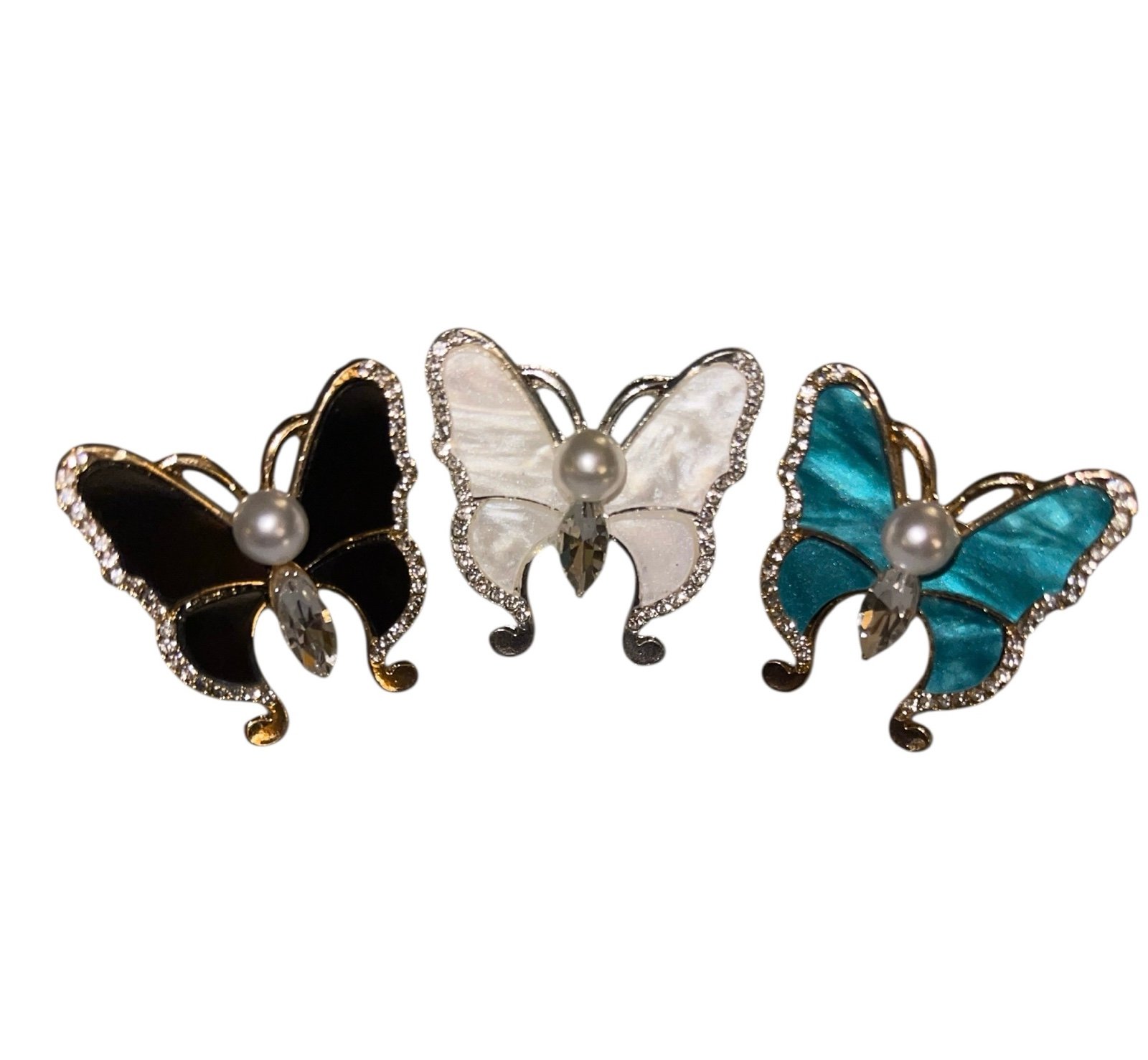 3 Vintage rings - Mother of Pearl Butterfly stainless steel silver bling & pearl