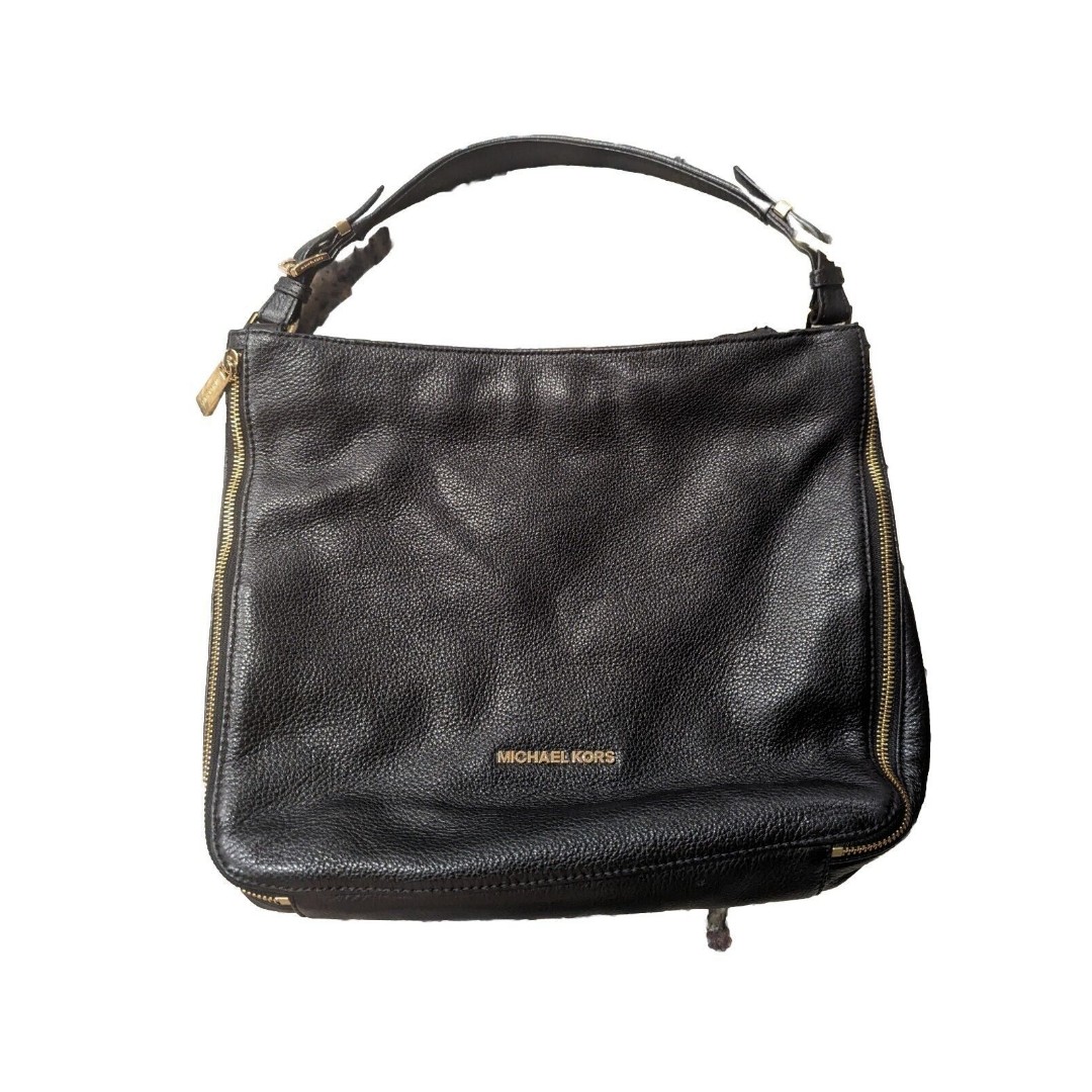 Designer Name Brand Michael Kors Black Bucket Side Zipper Leather Purse