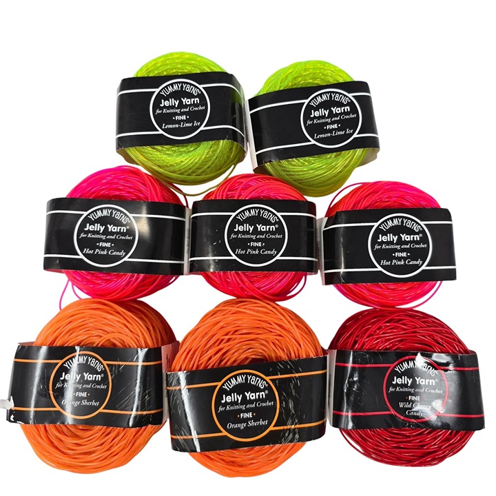 Yummy Yarns Jelly Yarn Knitting Crochet Fine 200g Vinyl Green Pink Orange Red