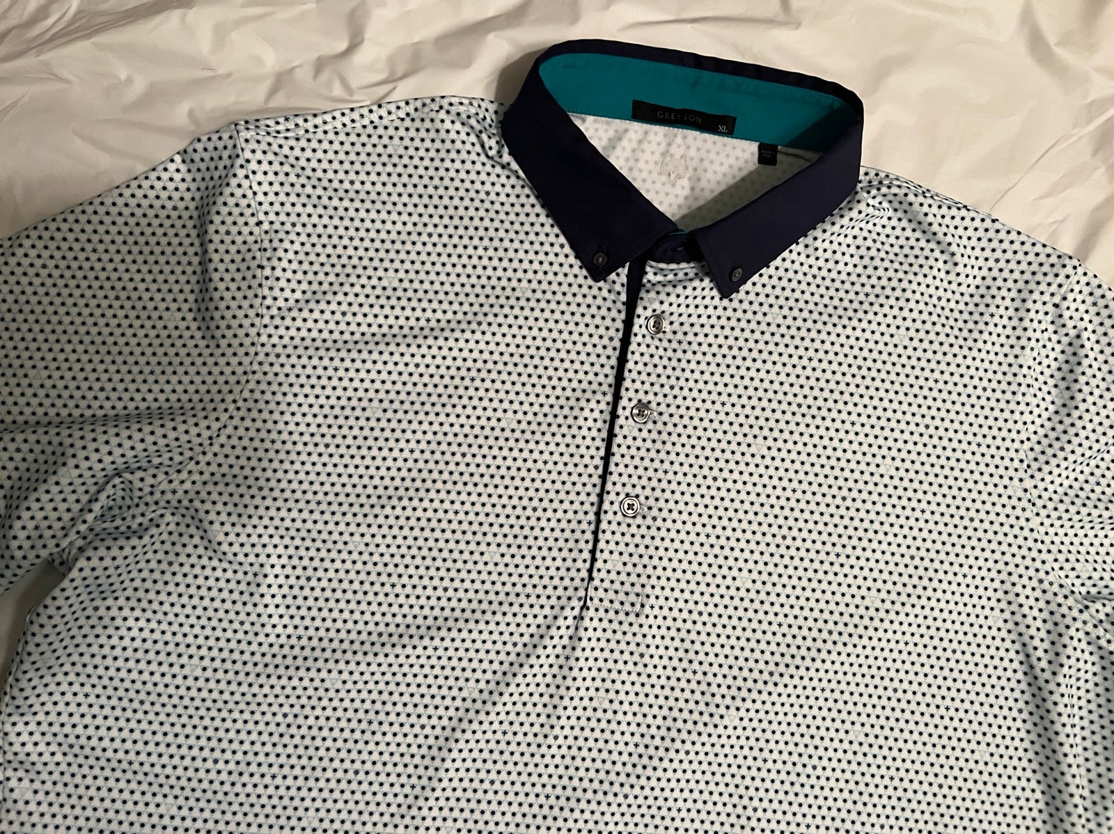 Greyson Men’s XL White Blue Triangle Golf Polo