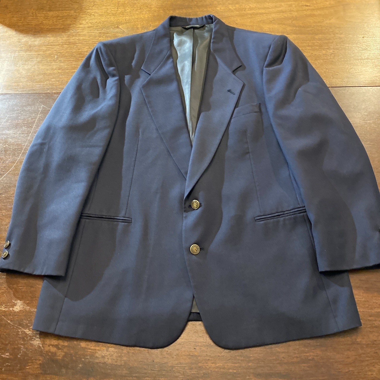 Pierre Cardin Blazer Mens 40L Navy 100% Wool Brass Buttons Classic Sports Coat