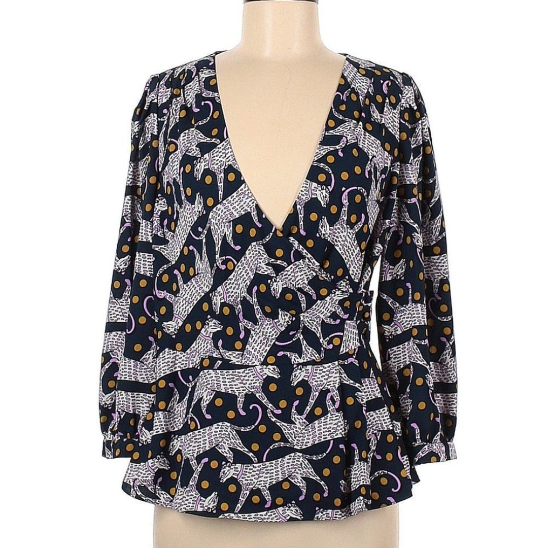 NWT Kate Spade Panther Dot Wrap Blouse Size 8
