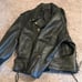 Vintage Black Leather LG-XL Biker Jacket with Side Ties & Brass Snaps!!