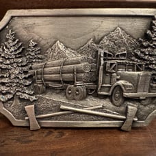 Vintage Siskiyou Logging Truck Belt Buckle Forestry Axes Silver Tone