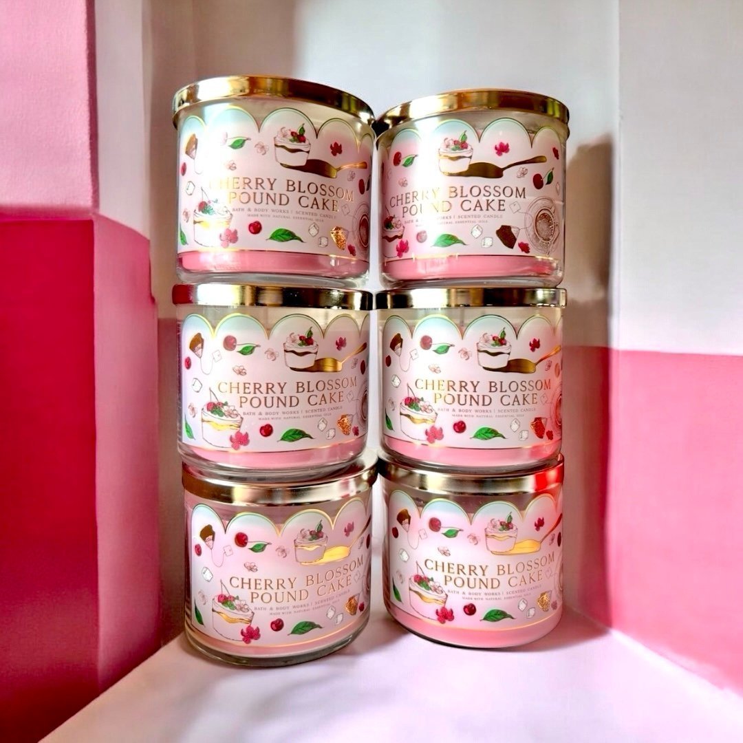 BATH AND BODY WORKS CHERRY BLOSSOM POUND CAKE 3-WICK CANDLES