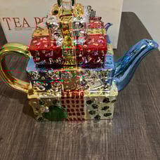 VTG Allure Metallic Christmas Present Shaped Teapot Tea Pot 2002 #16