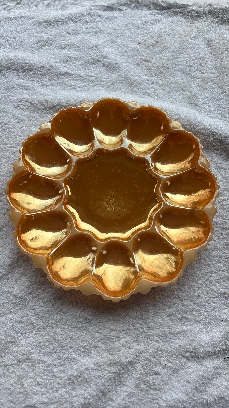 Vintage Fire King Peach Lustre Milk Glass Egg Plate