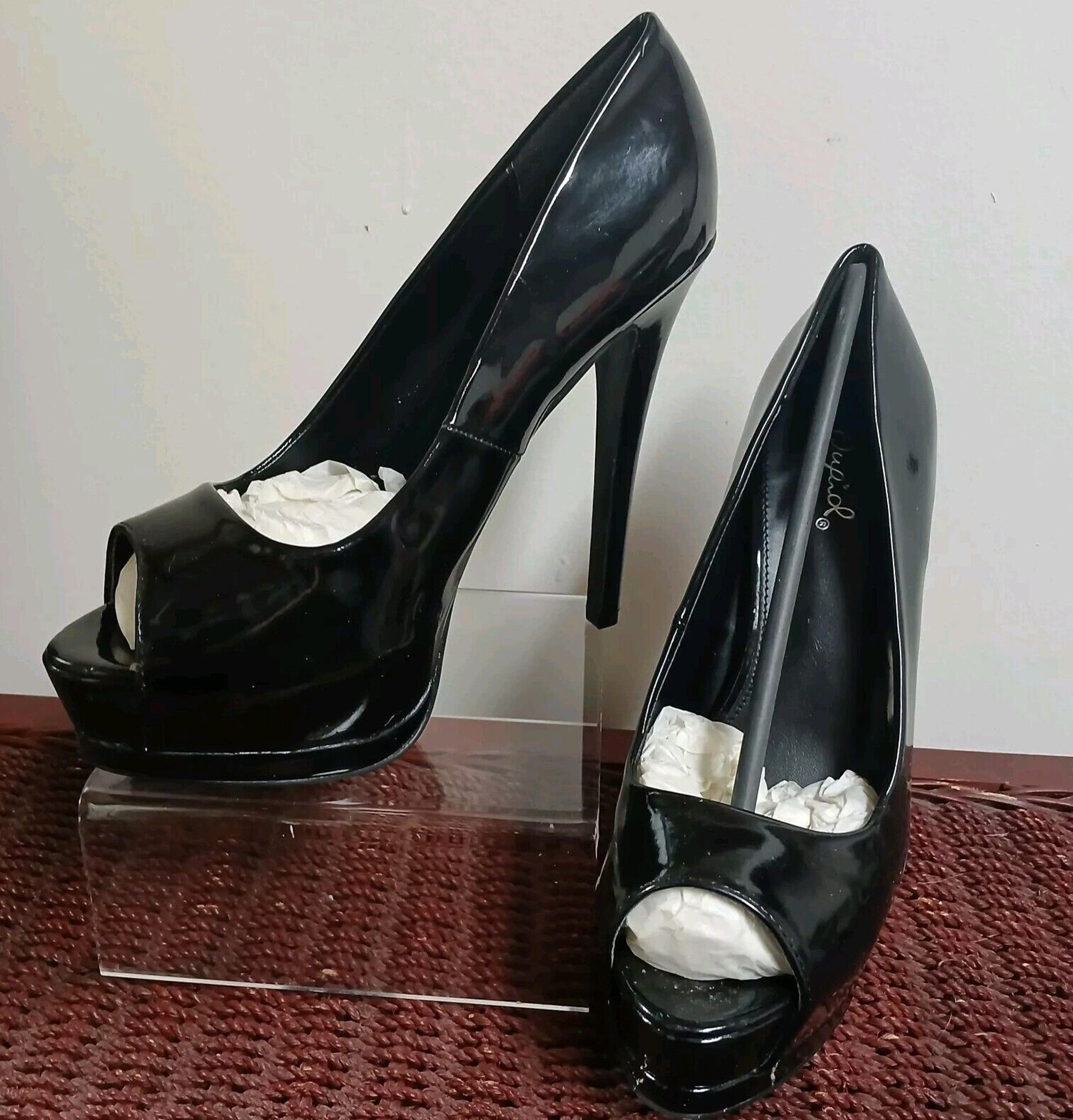 QUPID Zebra Black Patent Leather Stilleto Platform Heels Pumps Peep Toe Size 8