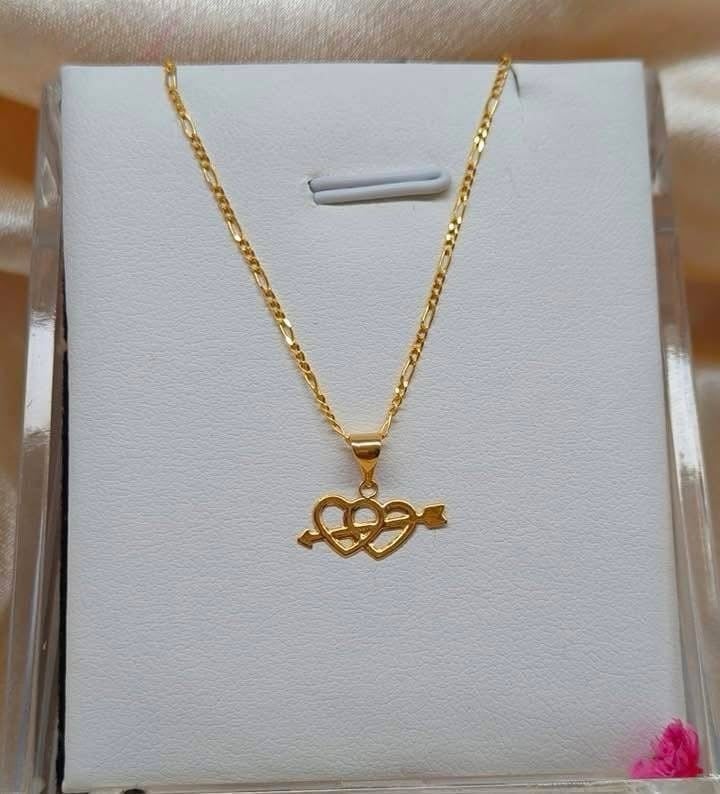 18k real saudi yellow gold LIGHT WEIGHT TWO HEARTS NECKLACE