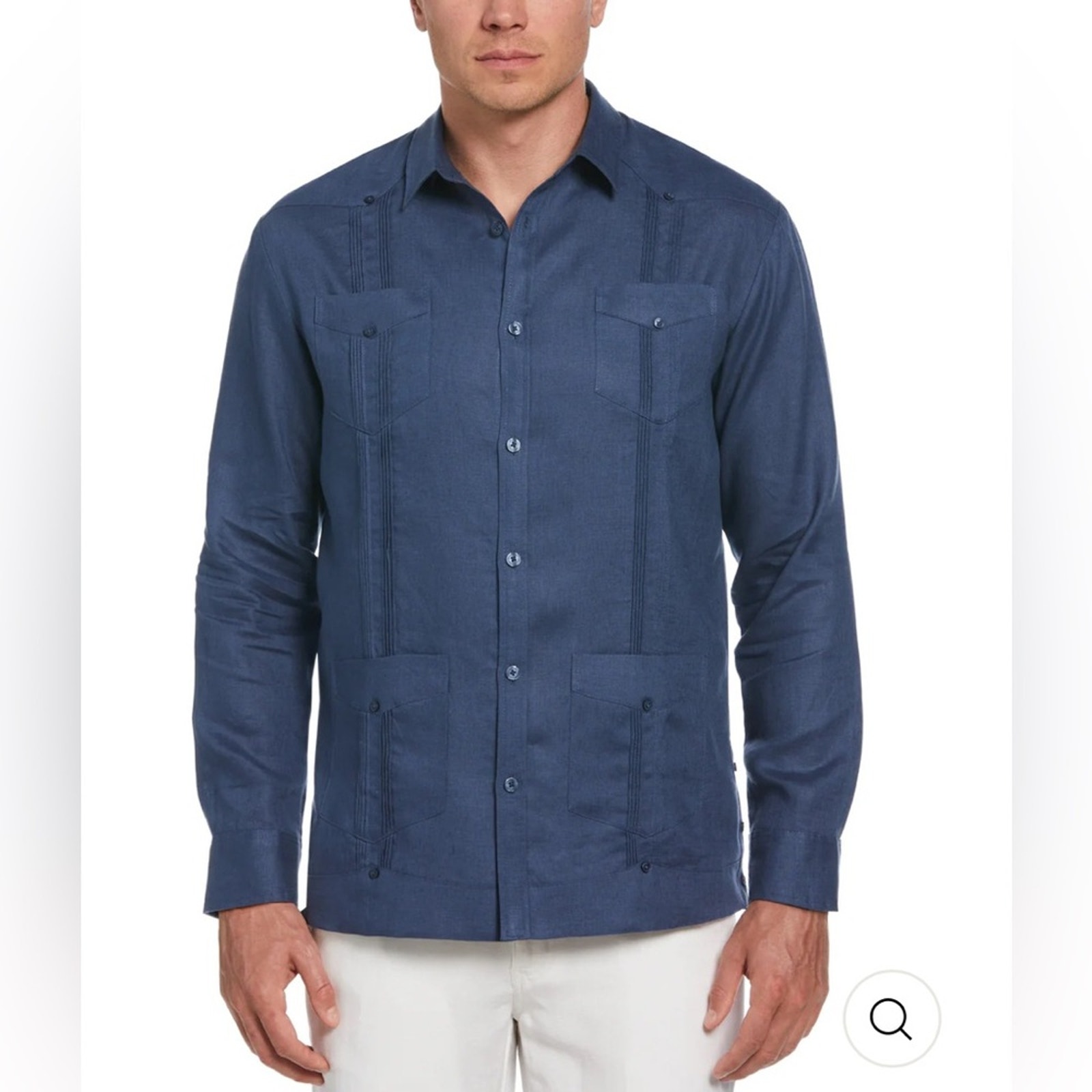 NWT Cubavera Men’s Classic Guayabera Long Sleeve Linen Shirt Indigo Blue Size XL