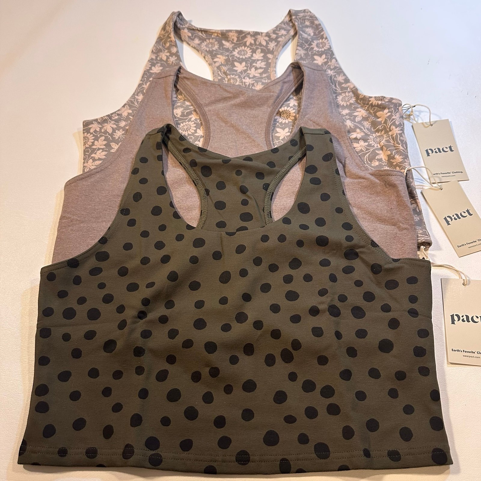 Lot Of THREE NWT Pact Size XL Organic Cotton Purefit On The Go-To Crop Tops