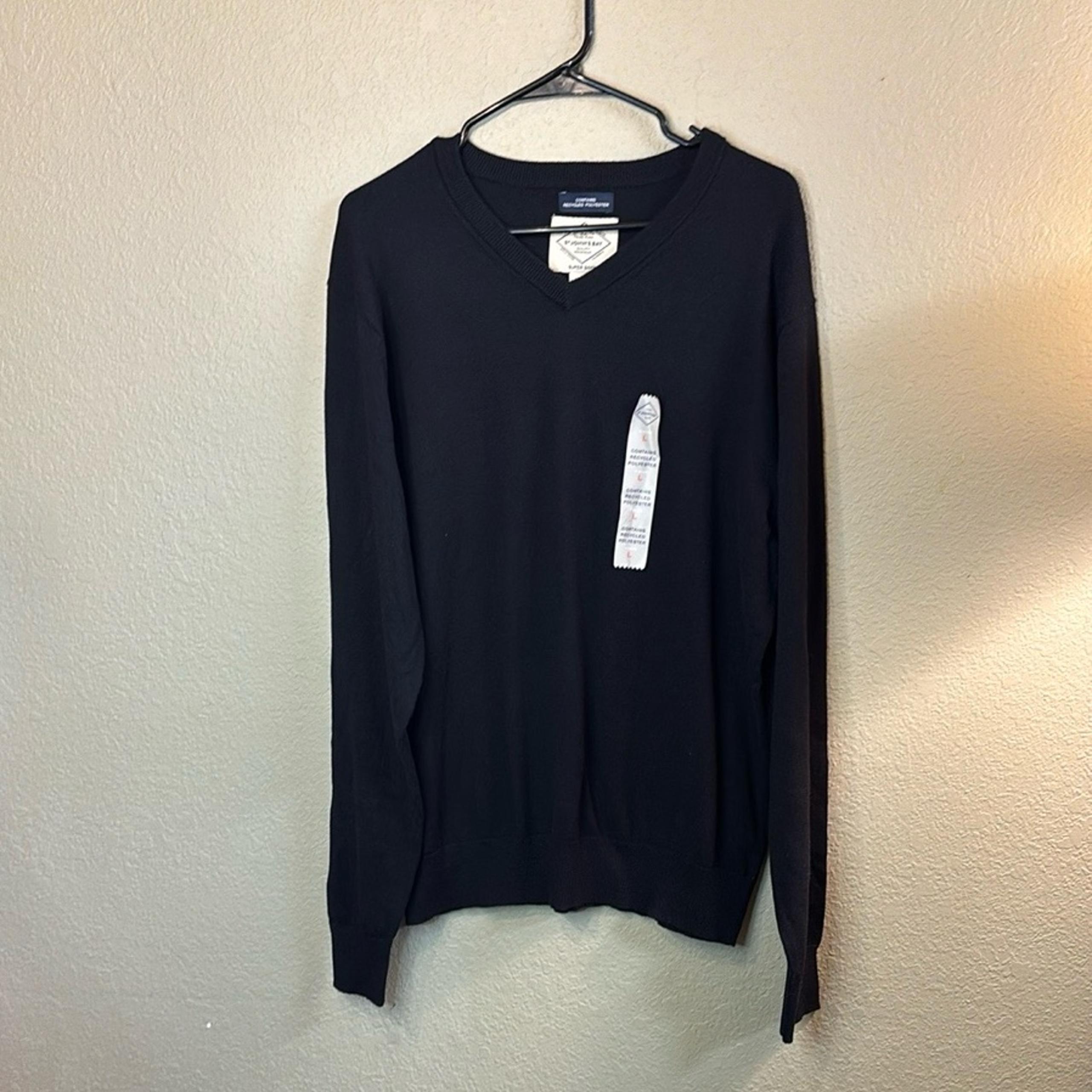 New St. John's Bay Sweater Men’s Black V-Neck Casual Knit Super Soft Sz Large