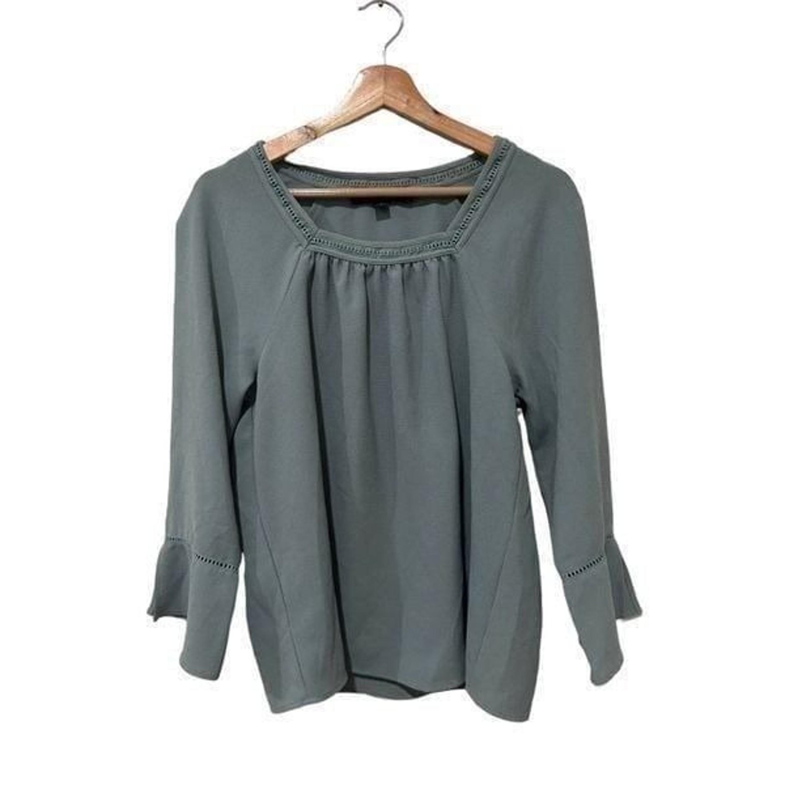 Marc New York Andrew Marc Blue Square Neck Raglan Bell Sleeve Blouse Size M