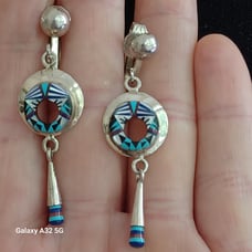 Vtg.Native Sterling Silver Inlaid Turquoise/ onyx/ coral clipon earrings